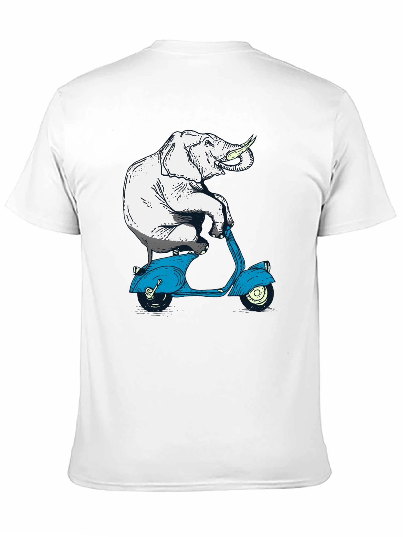 Black Elephant on Scooter Graphic Tee - Novelty Print T-Shirt view 11