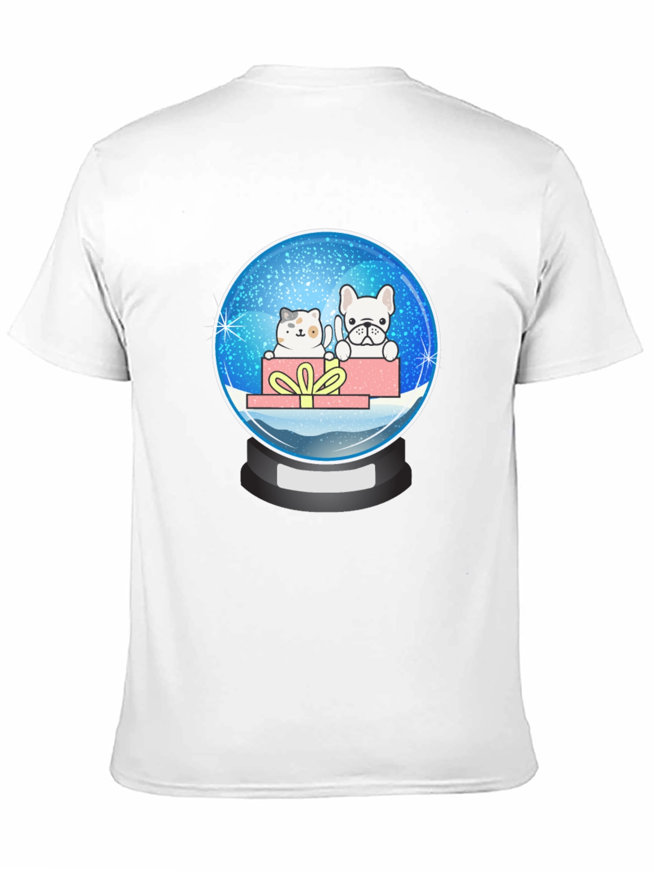 Black Snow Globe Cat & Dog Graphic Tee - Cute Christmas Gift view 11