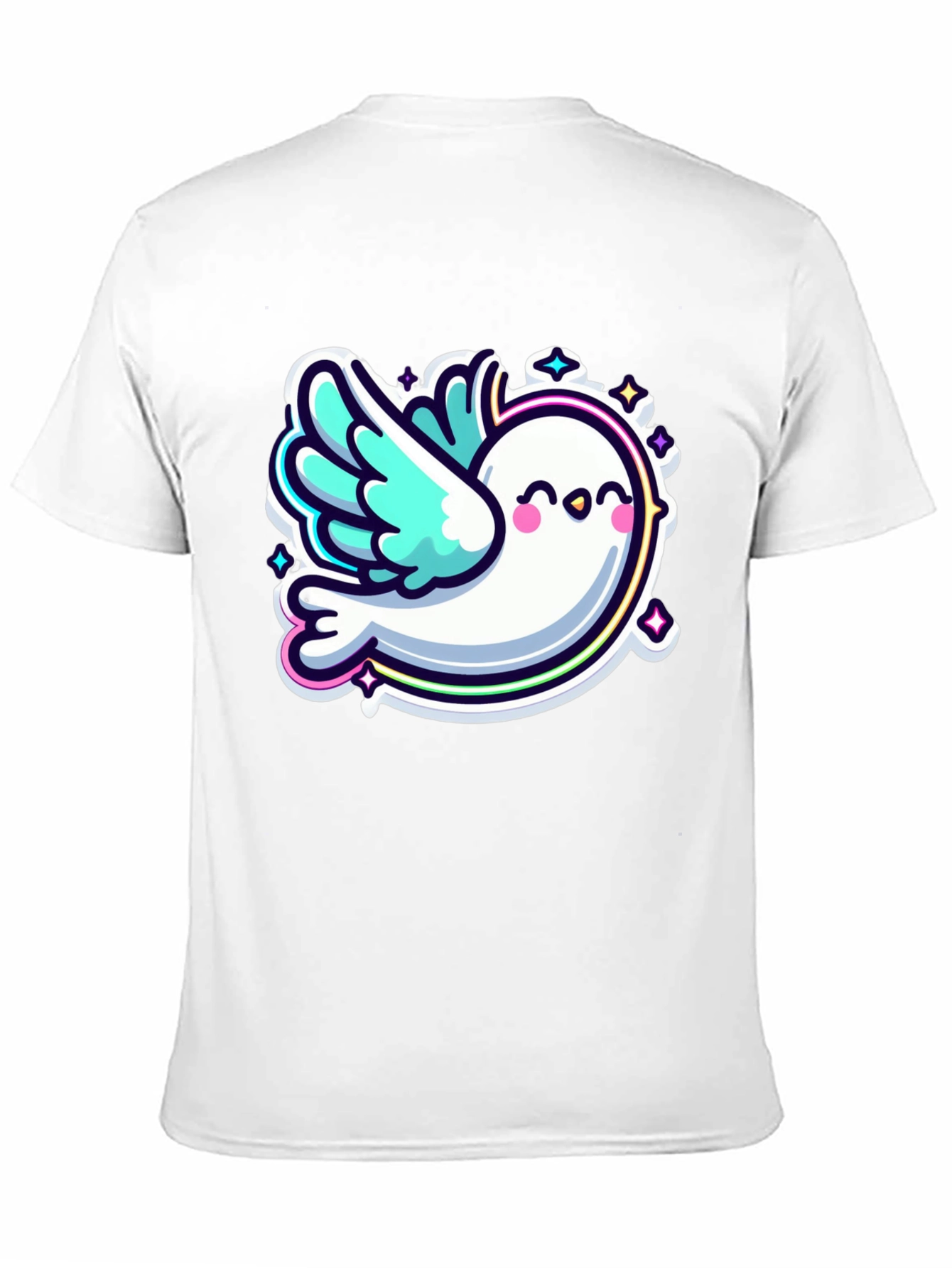 Black Cute Cartoon Dove Graphic Black T-Shirt view 11