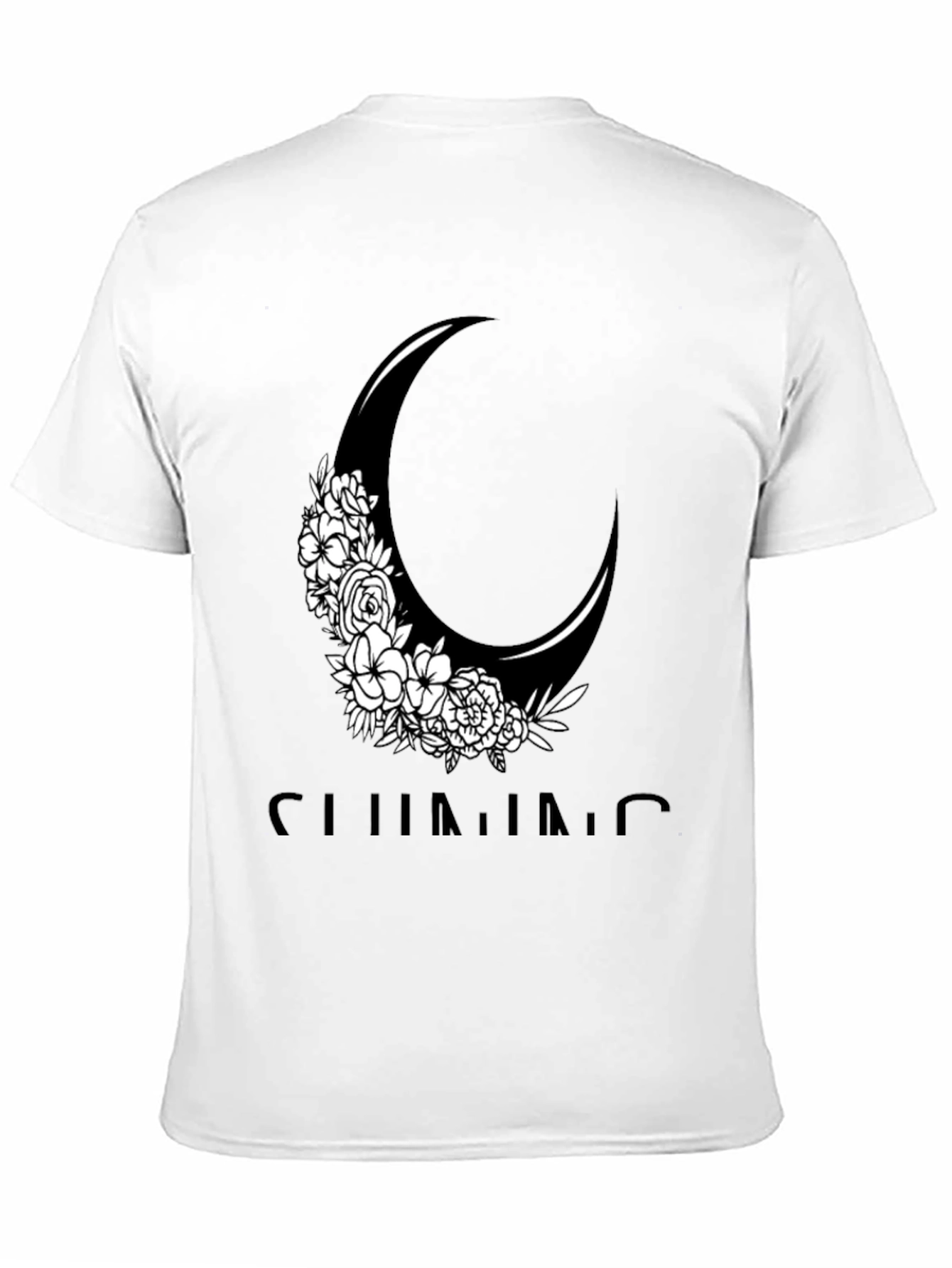 Black Floral Crescent Moon Graphic Tee - Black Cotton Casual Shirt view 11