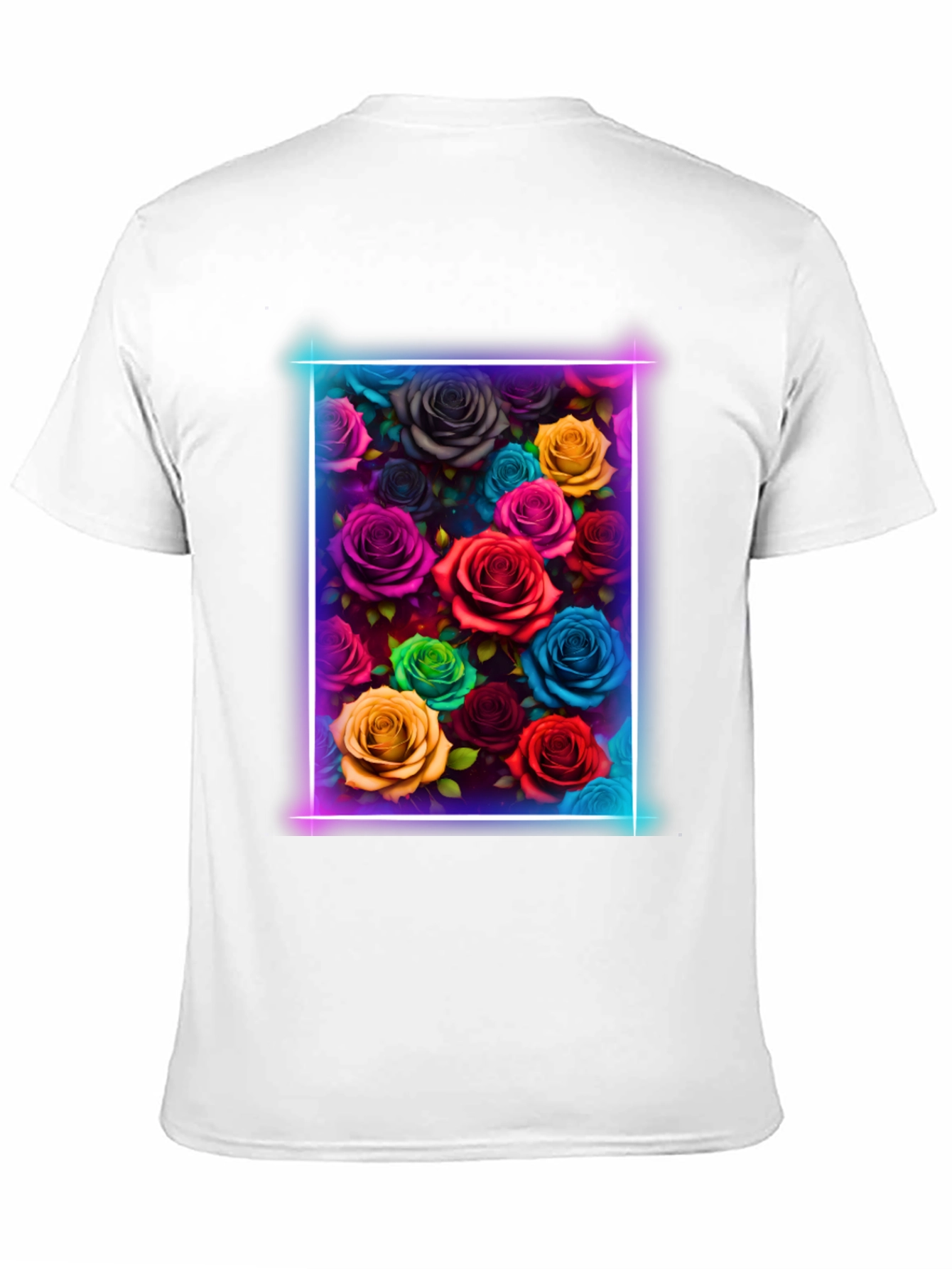 Black Neon Roses Graphic Tee - Vibrant Floral Design view 11