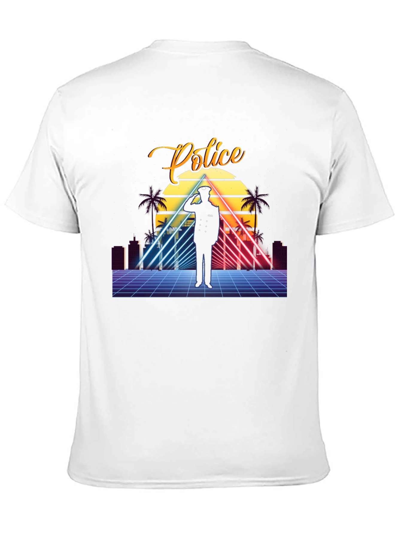 Black Retro Police Graphic T-Shirt - Synthwave Design view 11