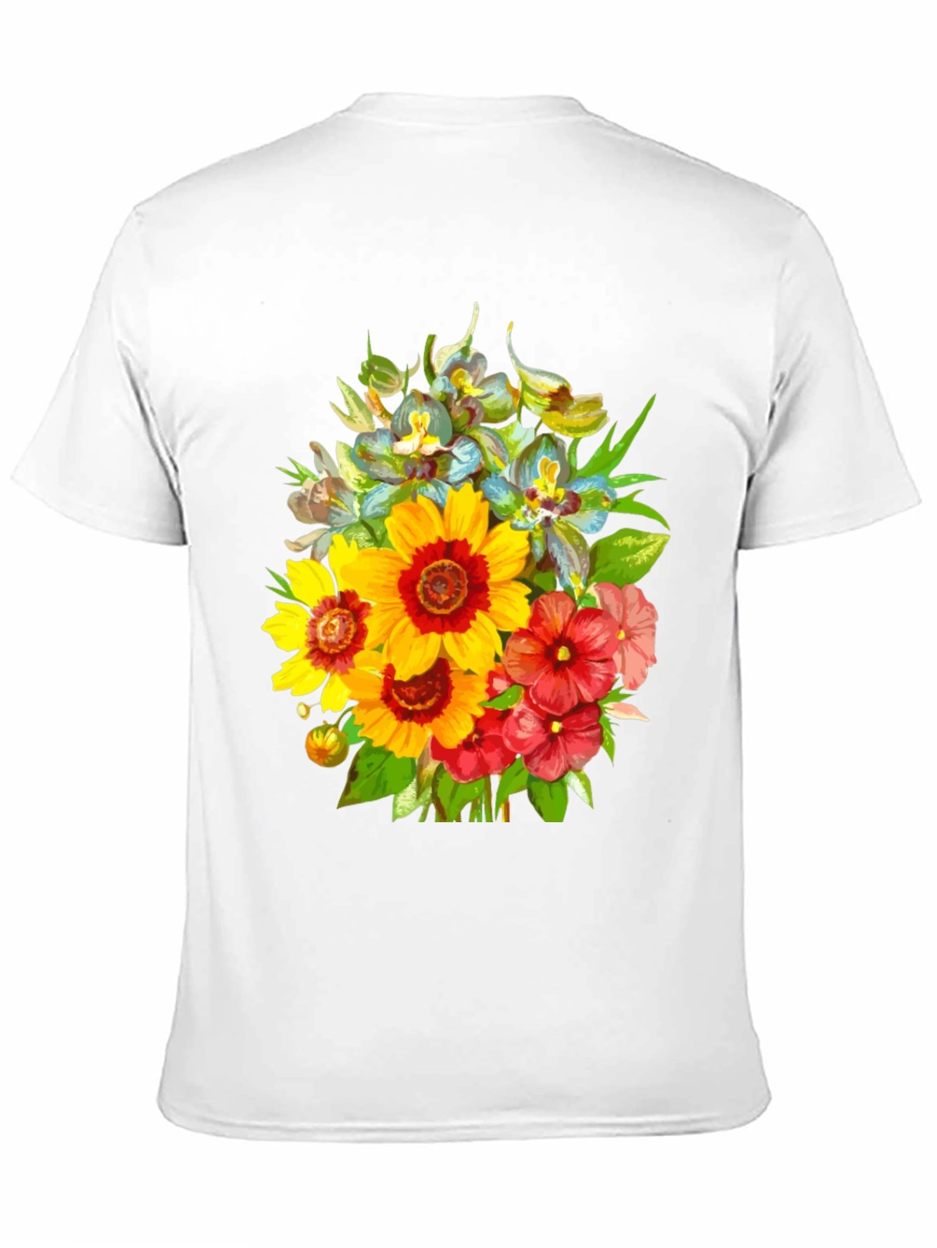 Black Floral Bouquet Graphic Tee - Stylish Men's Black T-Shirt view 11