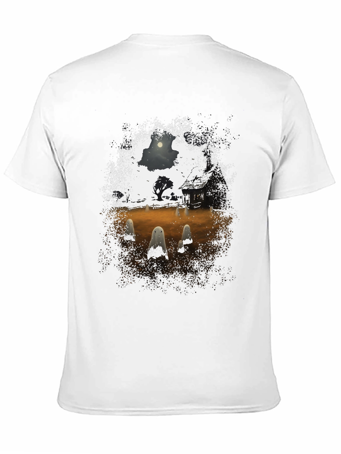 Black Spooky Ghost Scene Graphic T-Shirt view 11