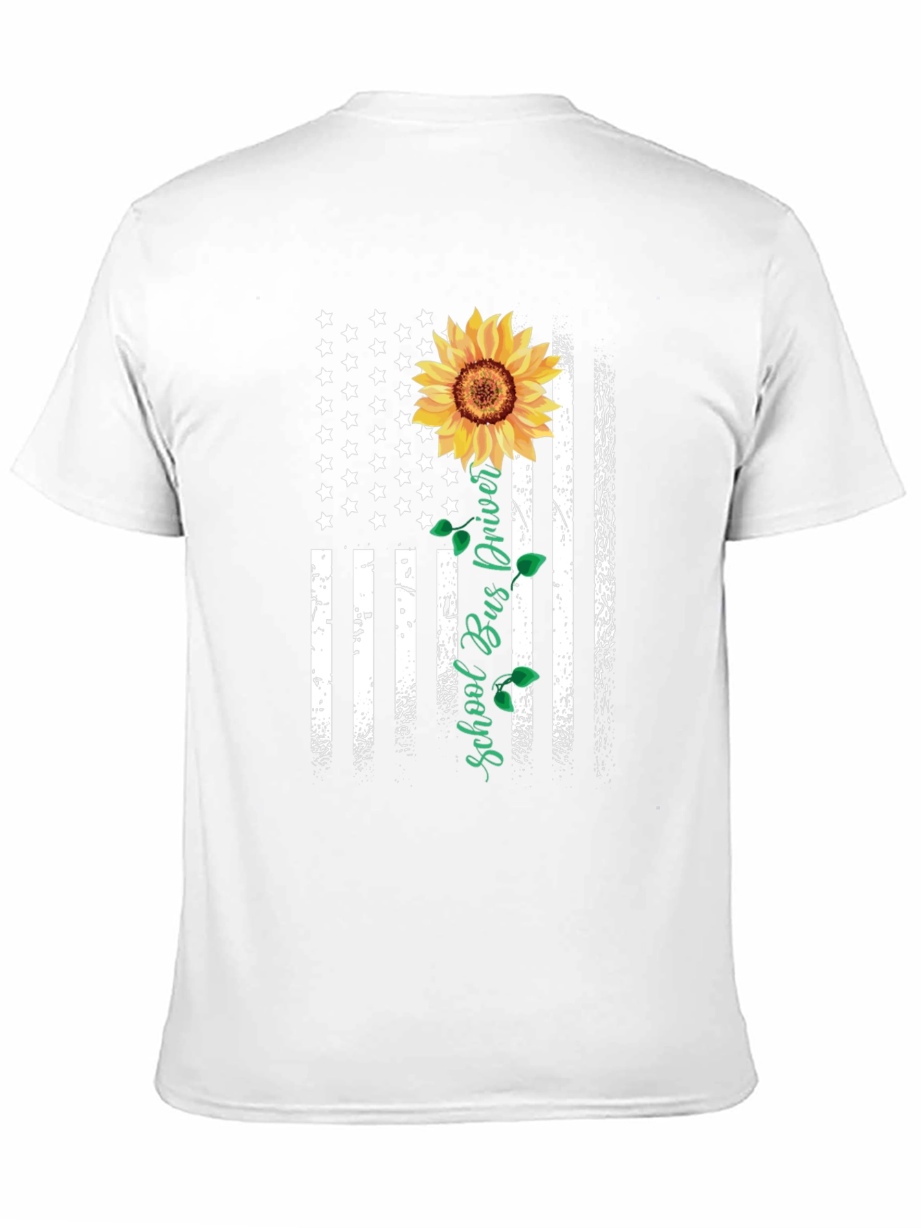Black Sunflower American Flag School Bus Driver T-Shirt view 11