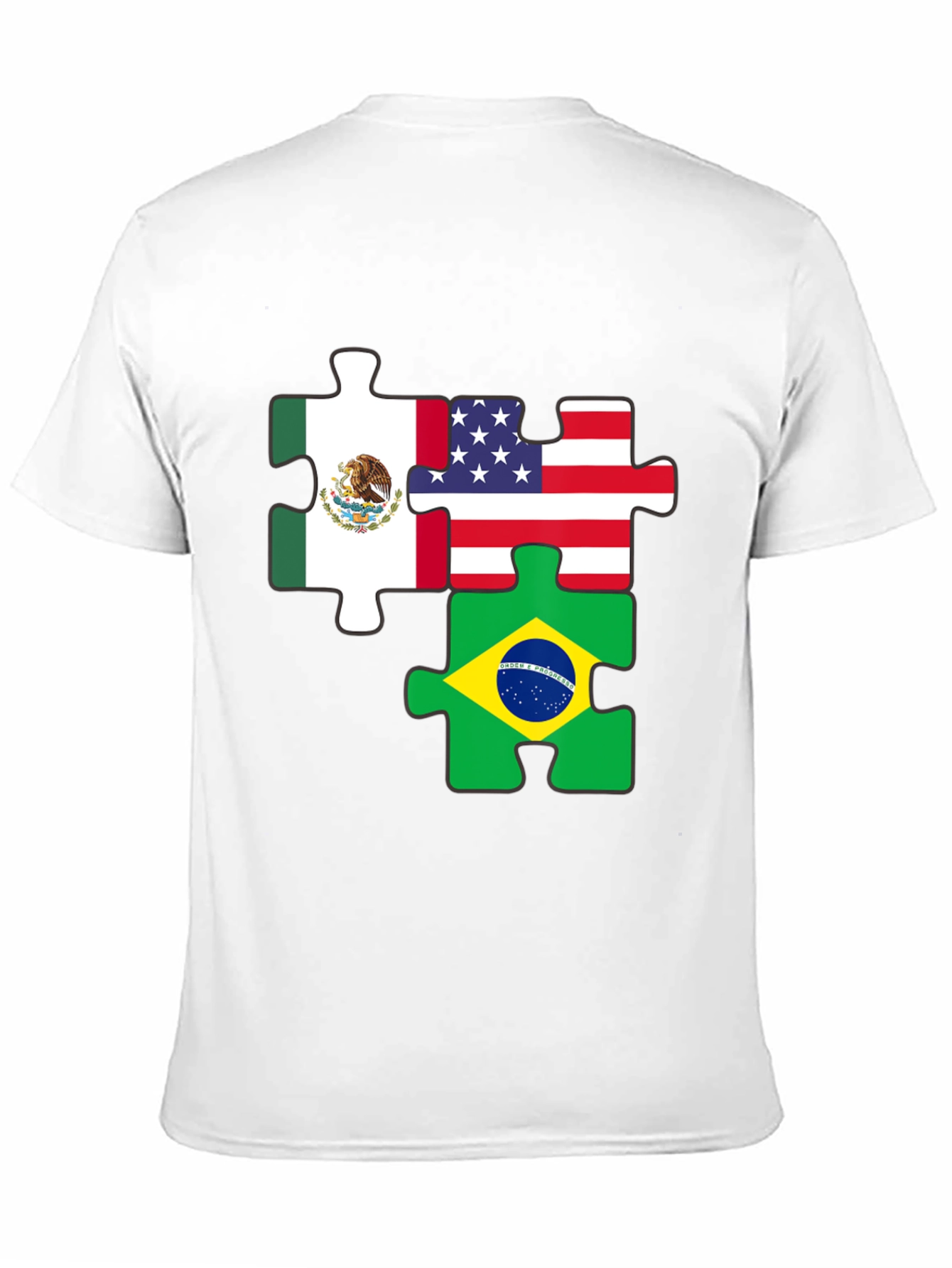 Flags Puzzle T-Shirt - Mexico, USA, Brazil - 11