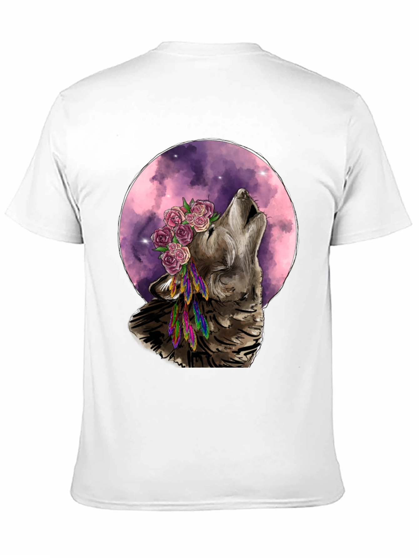 Black Wolf Moon Flower Crown T-Shirt - Nature Inspired Graphic Tee view 11