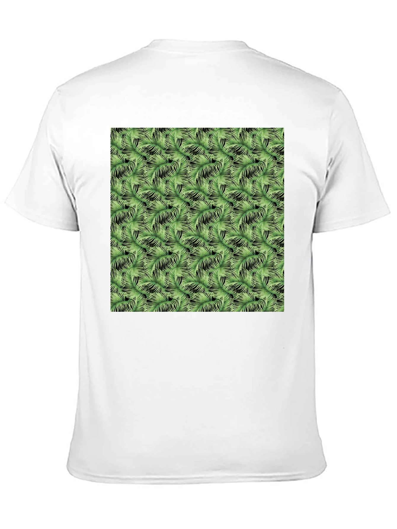 Black Tropical Green Leaf Print Black T-Shirt view 11