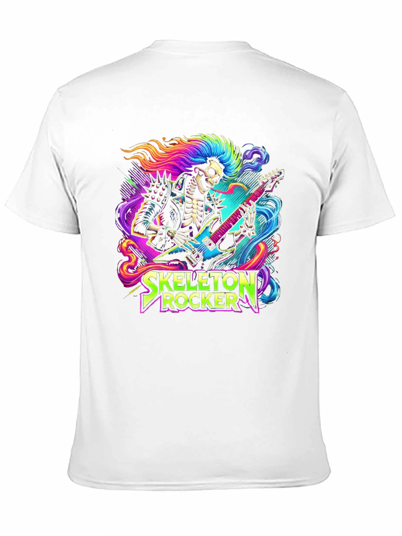 Black Skeleton Rocker T-Shirt - Neon Punk Design view 11