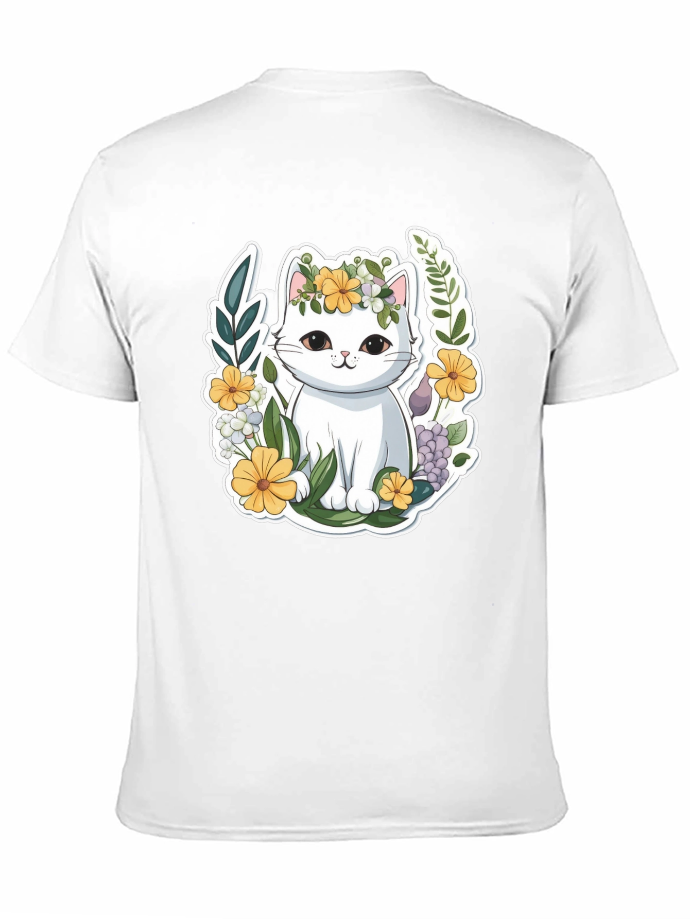 Black Cute Cat Floral Wreath Graphic Tee view 11