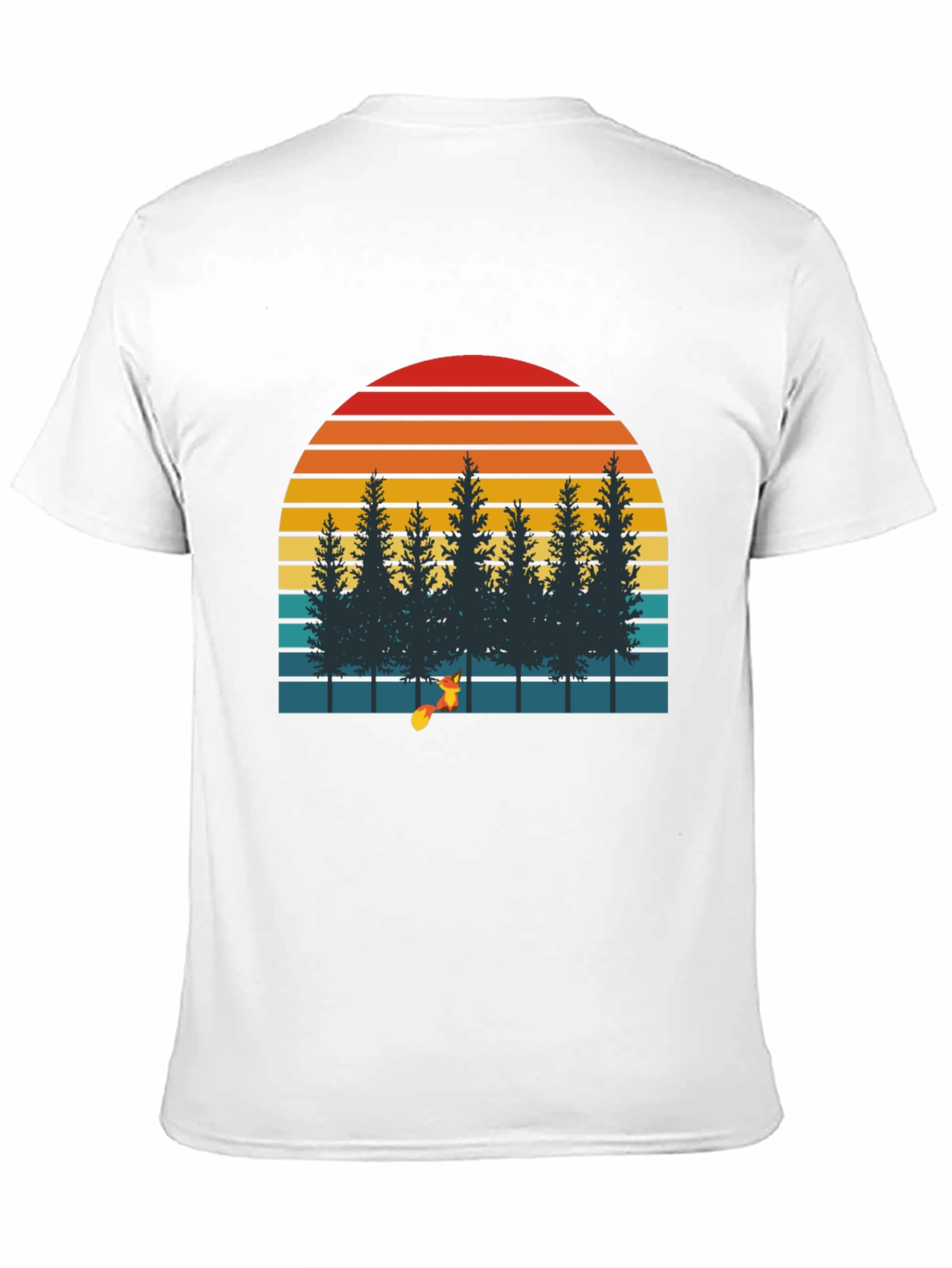 Black Retro Sunset Forest Fox Graphic T-Shirt view 11