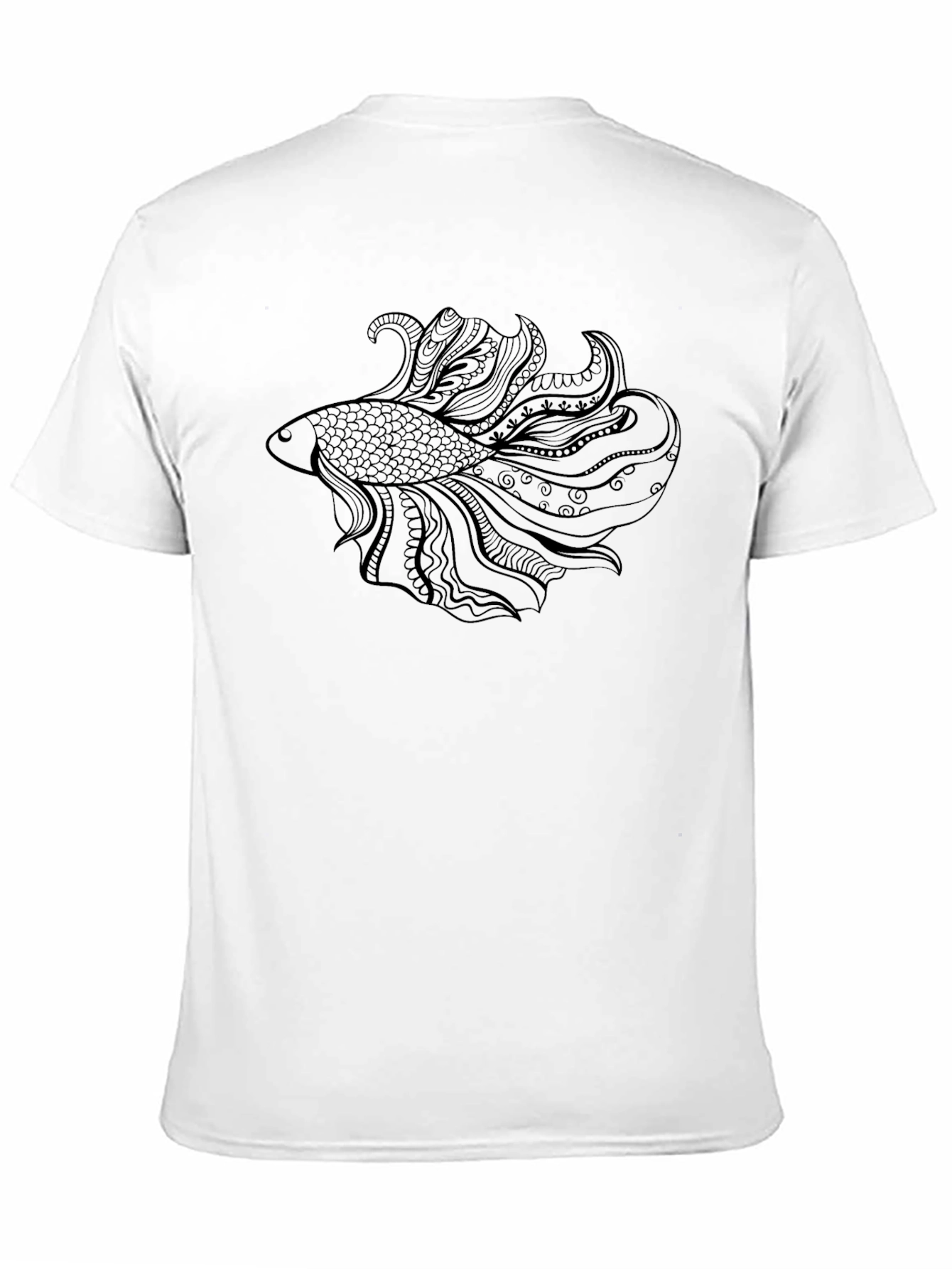 Black Men's Black T-Shirt with Ornamental Fish Design view 11
