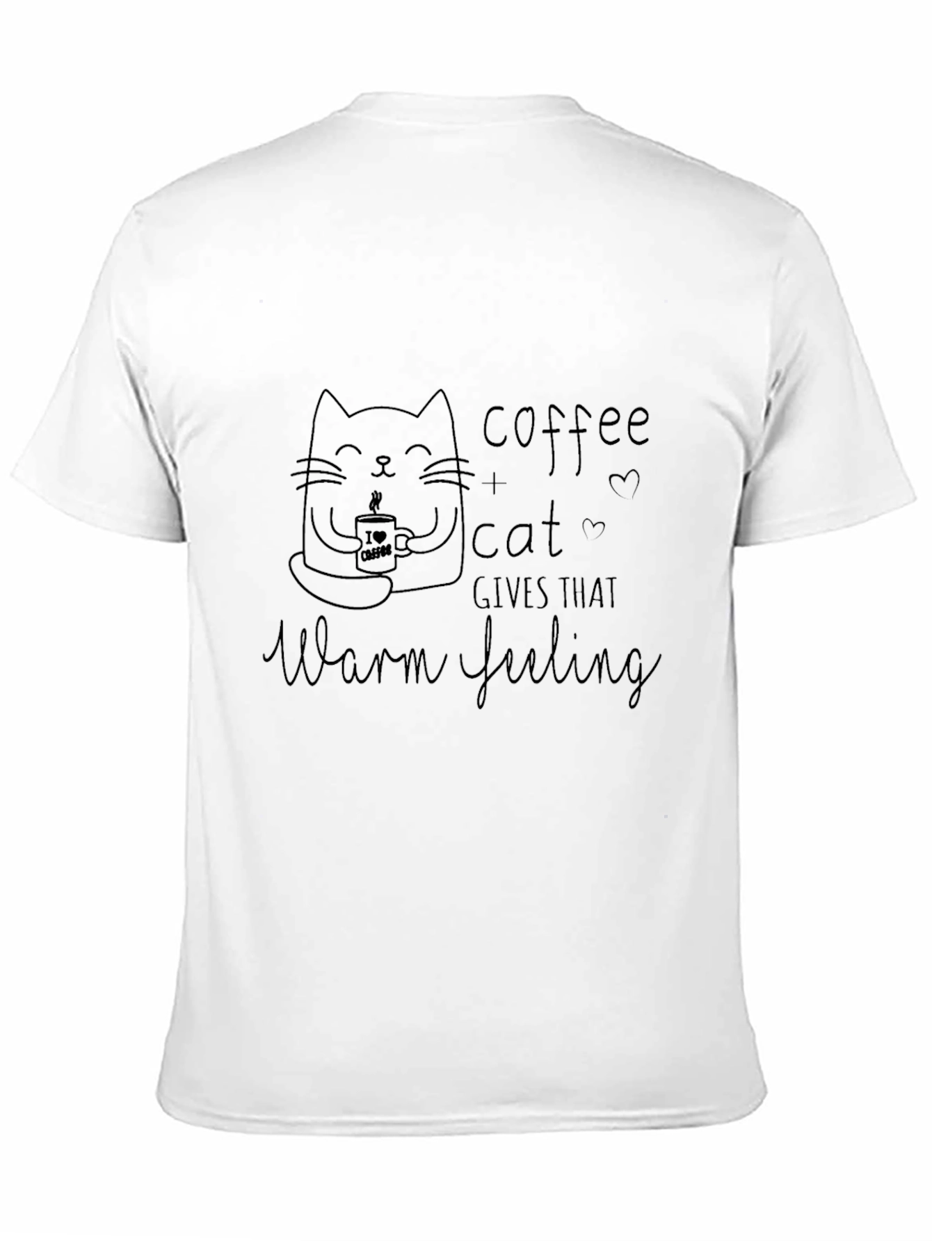 Black Coffee & Cat Warm Feeling Black T-Shirt view 11