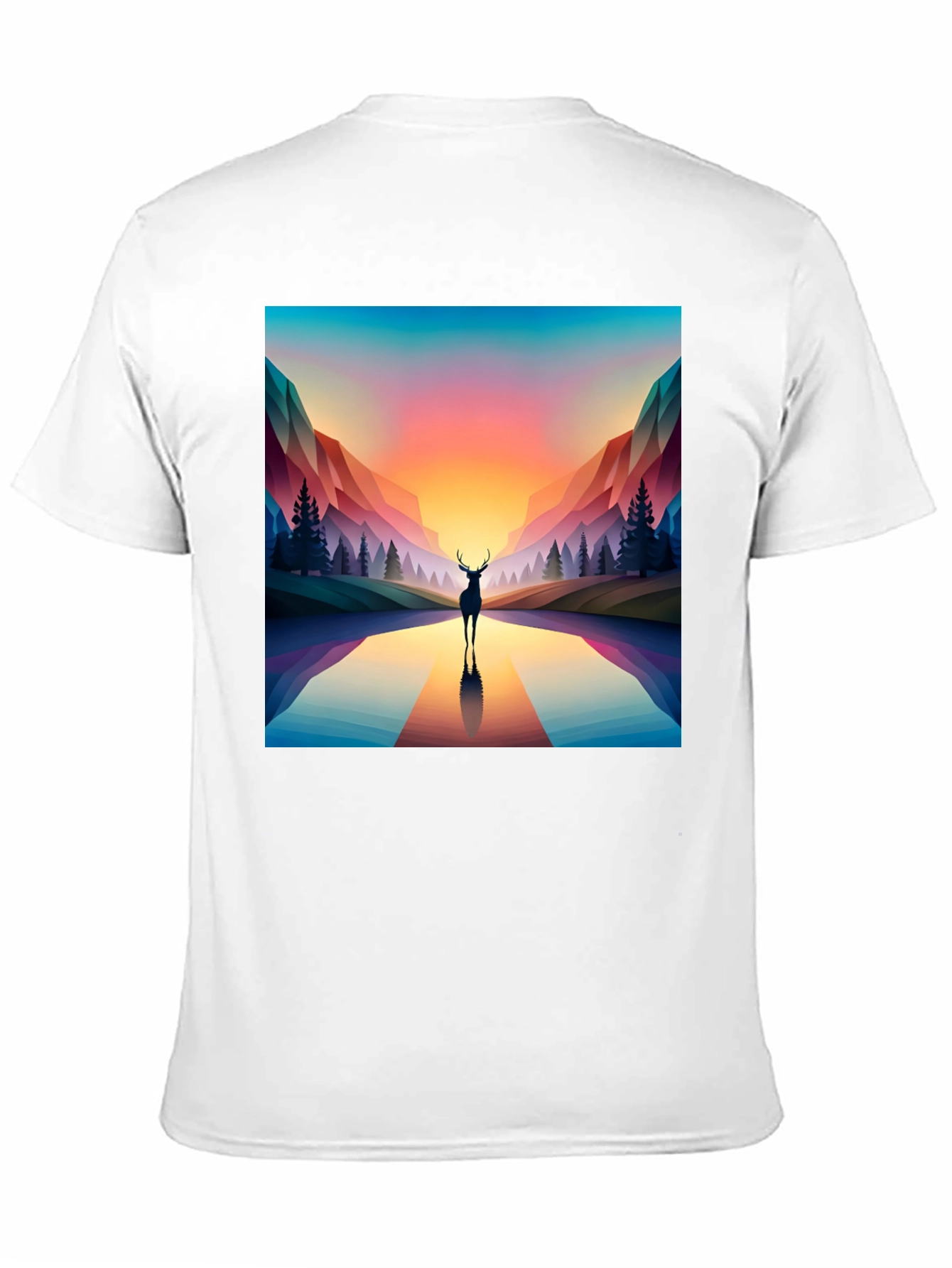 Black Deer Silhouette Geometric Graphic Tee - Black view 11