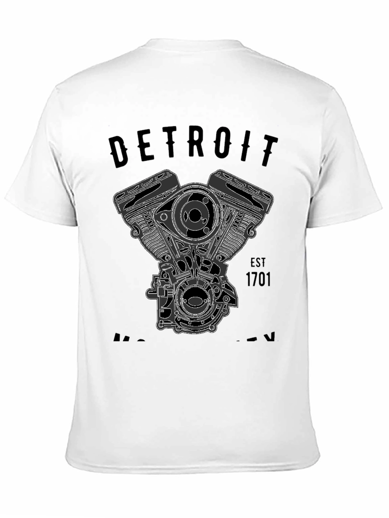 Black Detroit Motorcycle Engine Graphic T-Shirt view 11