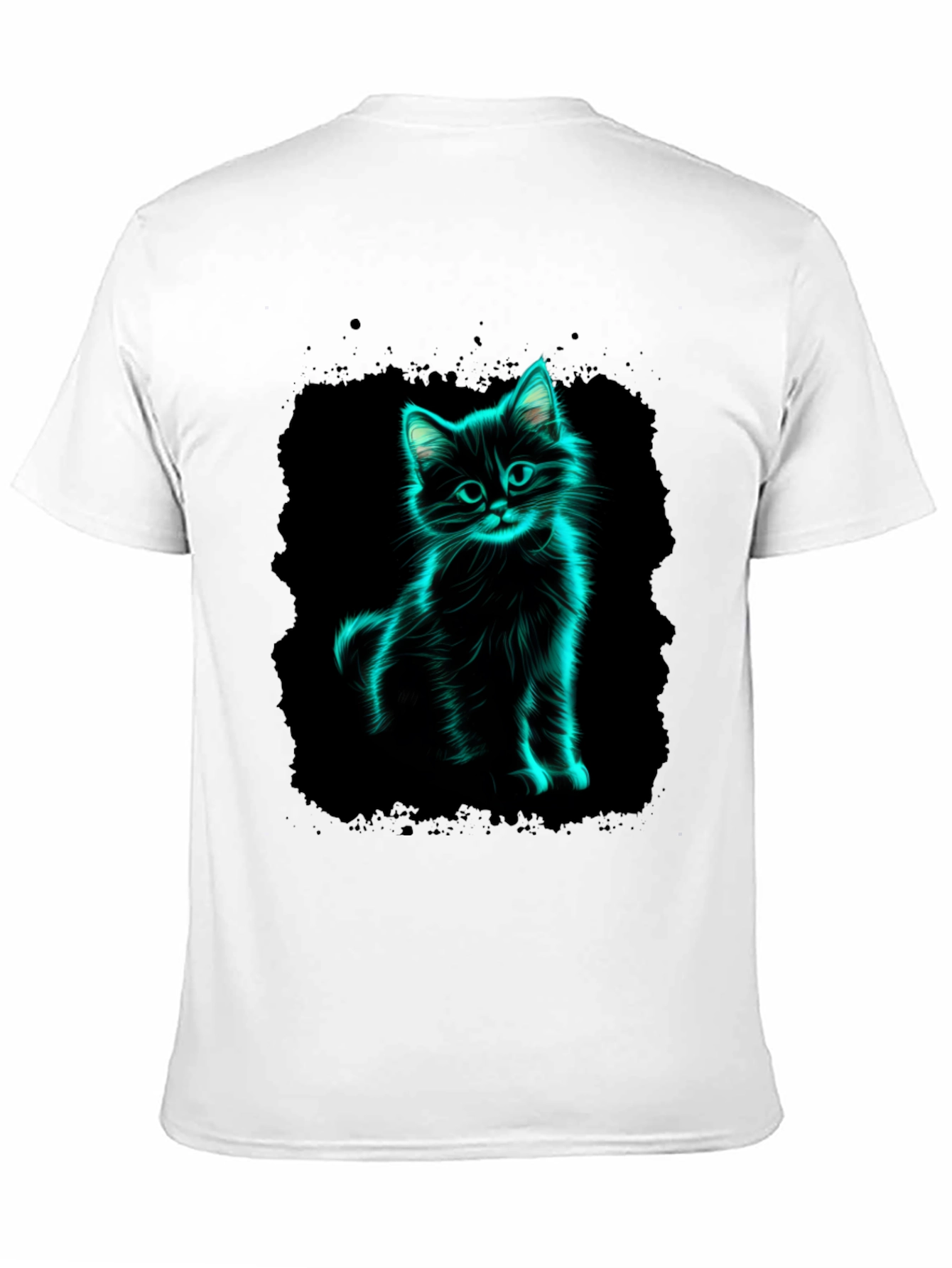 Black Neon Cat Graphic Black T-Shirt view 11