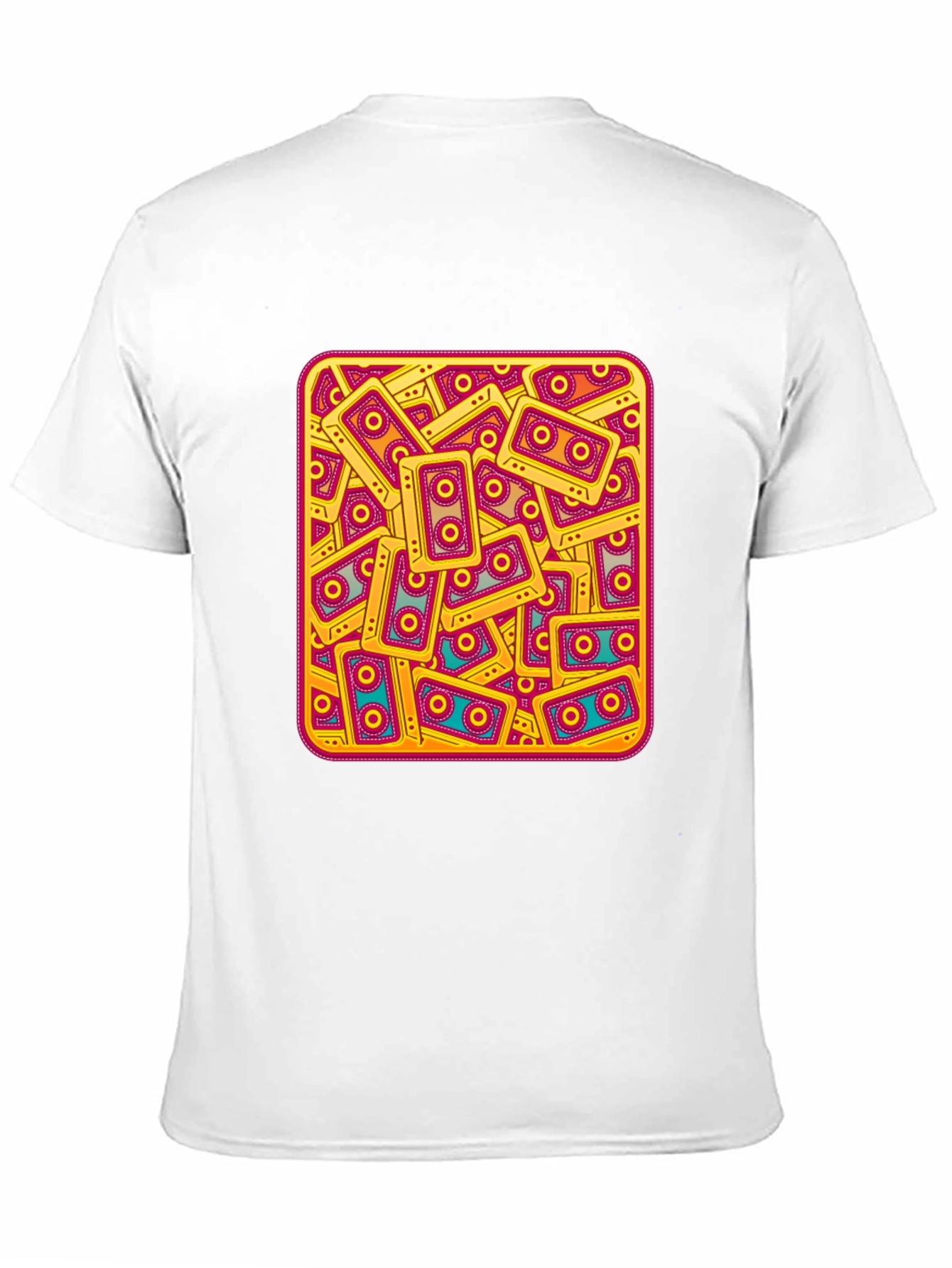 Black Retro Cassette Tape Pattern T-Shirt view 11