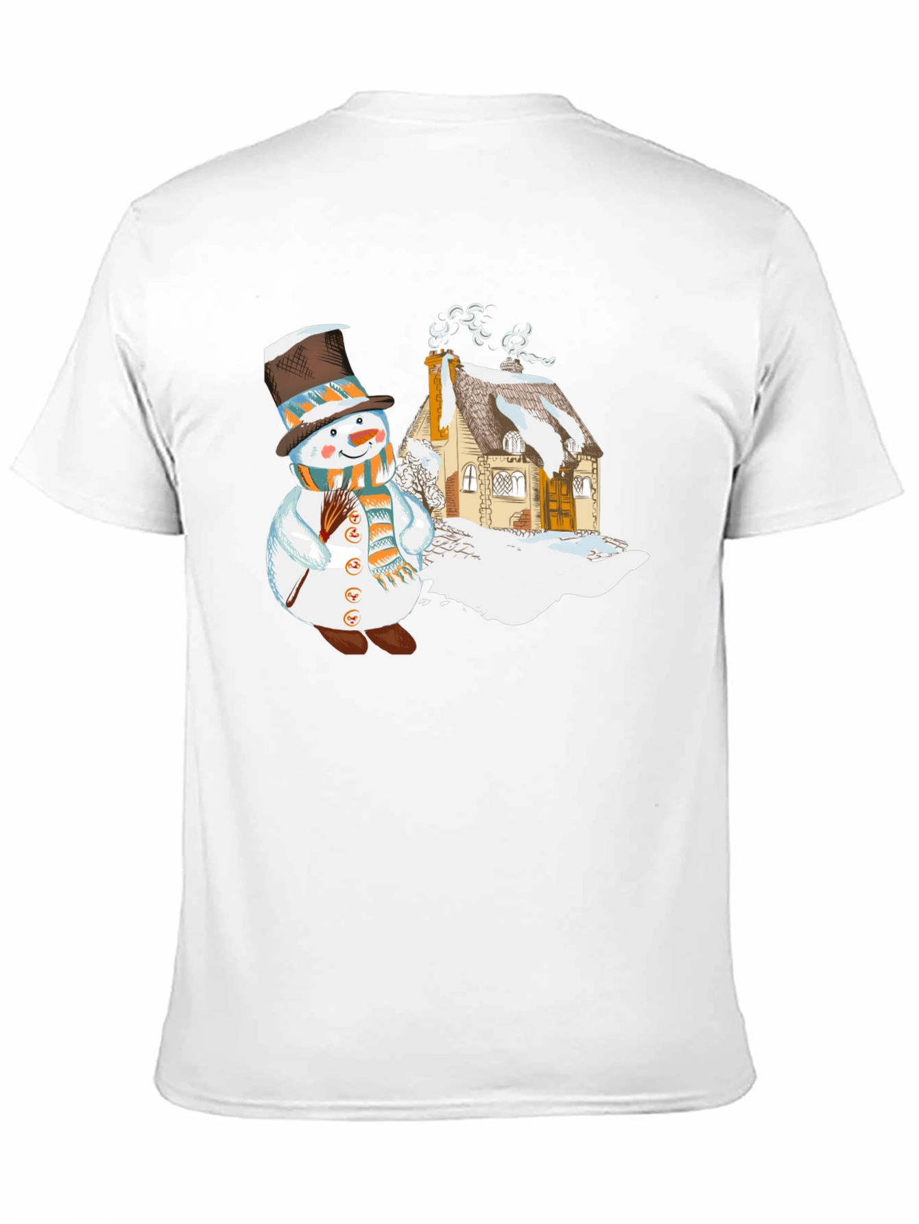 Black Snowman & Cottage Graphic T-Shirt view 11
