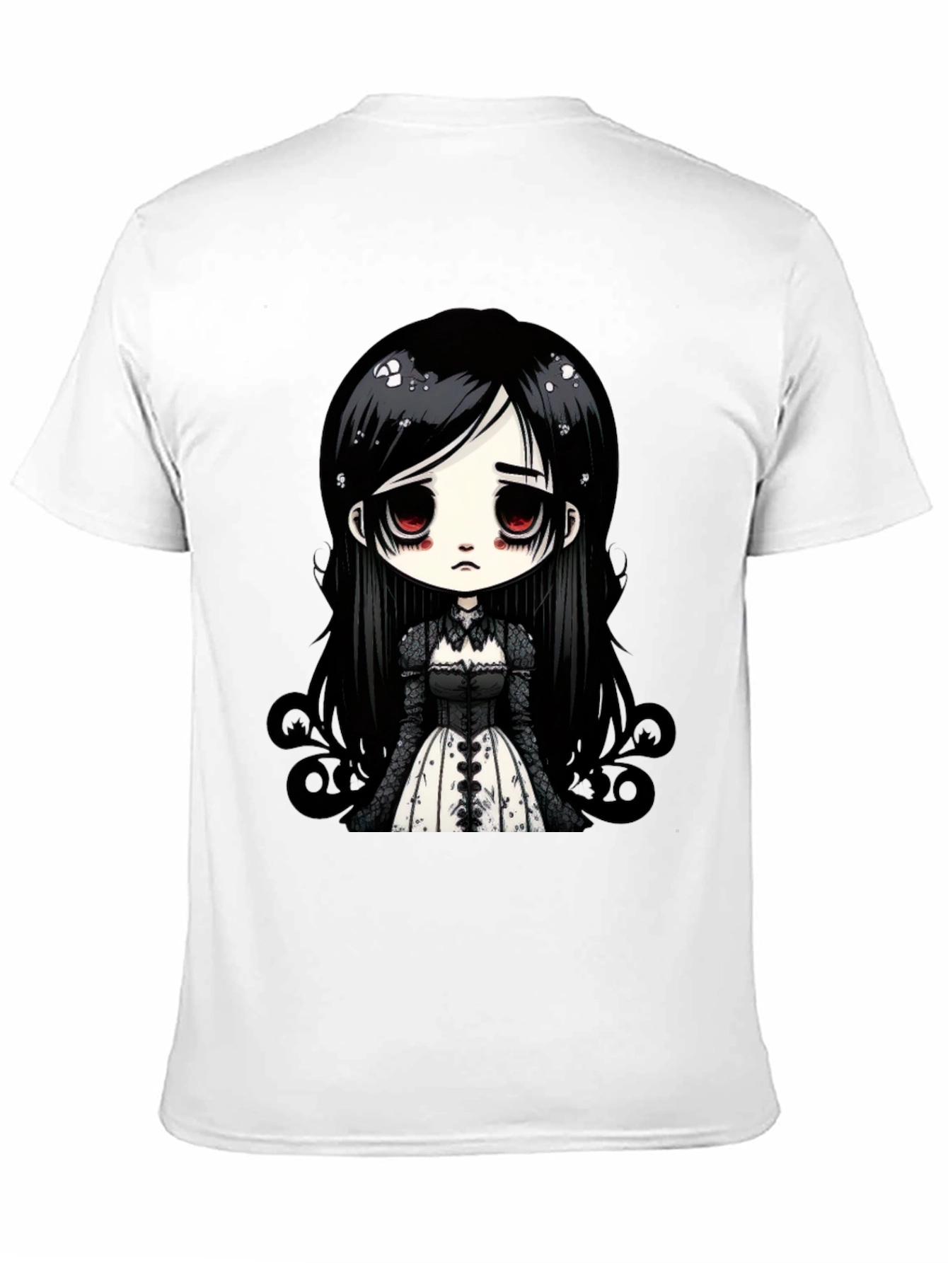 Black Gothic Doll T-Shirt - Emo Anime Style Black Tee view 11