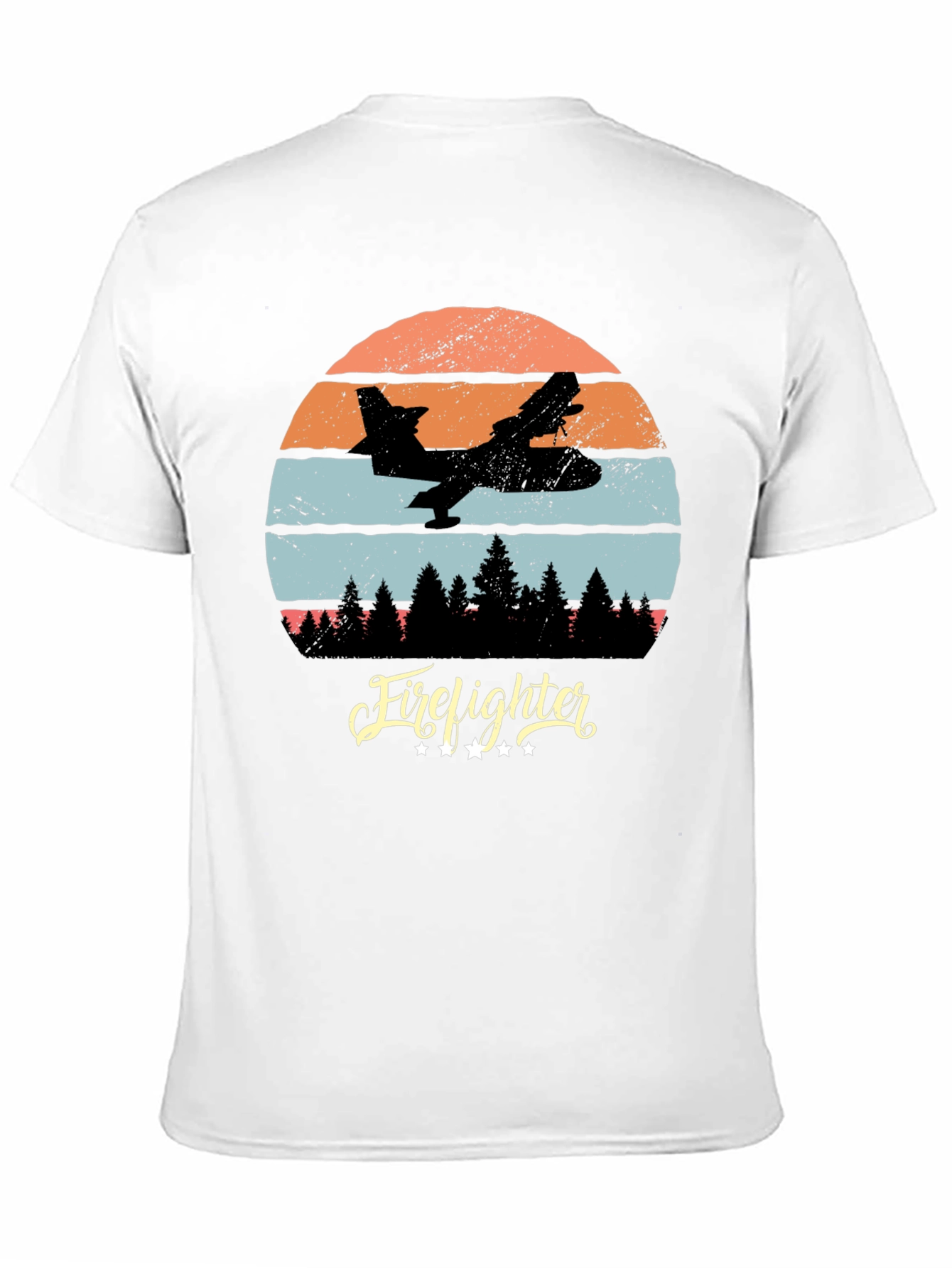 Black Firefighter Plane Retro T-Shirt view 11