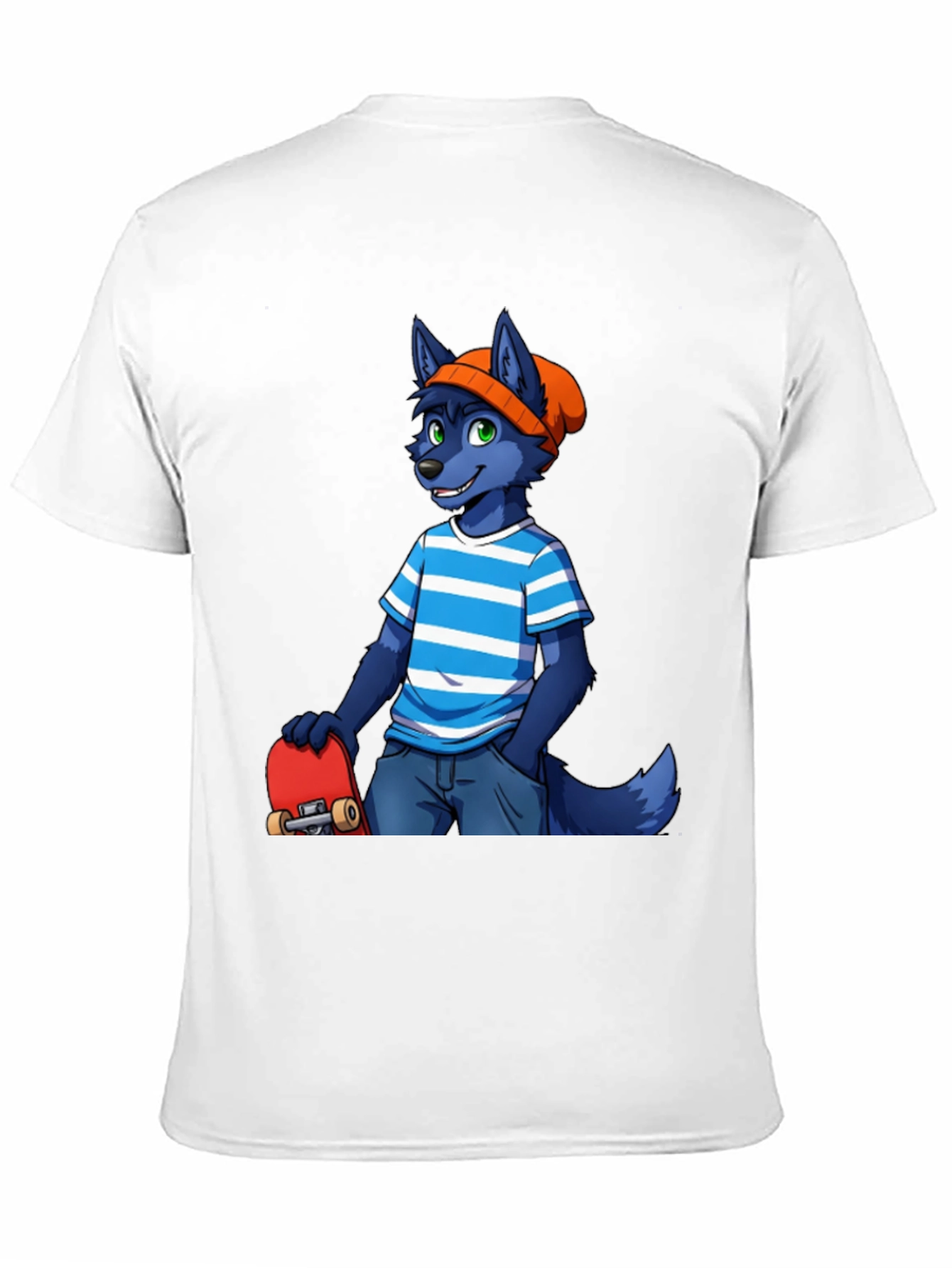 Black Furry Skater T-Shirt - Cool Blue Wolf Design view 11
