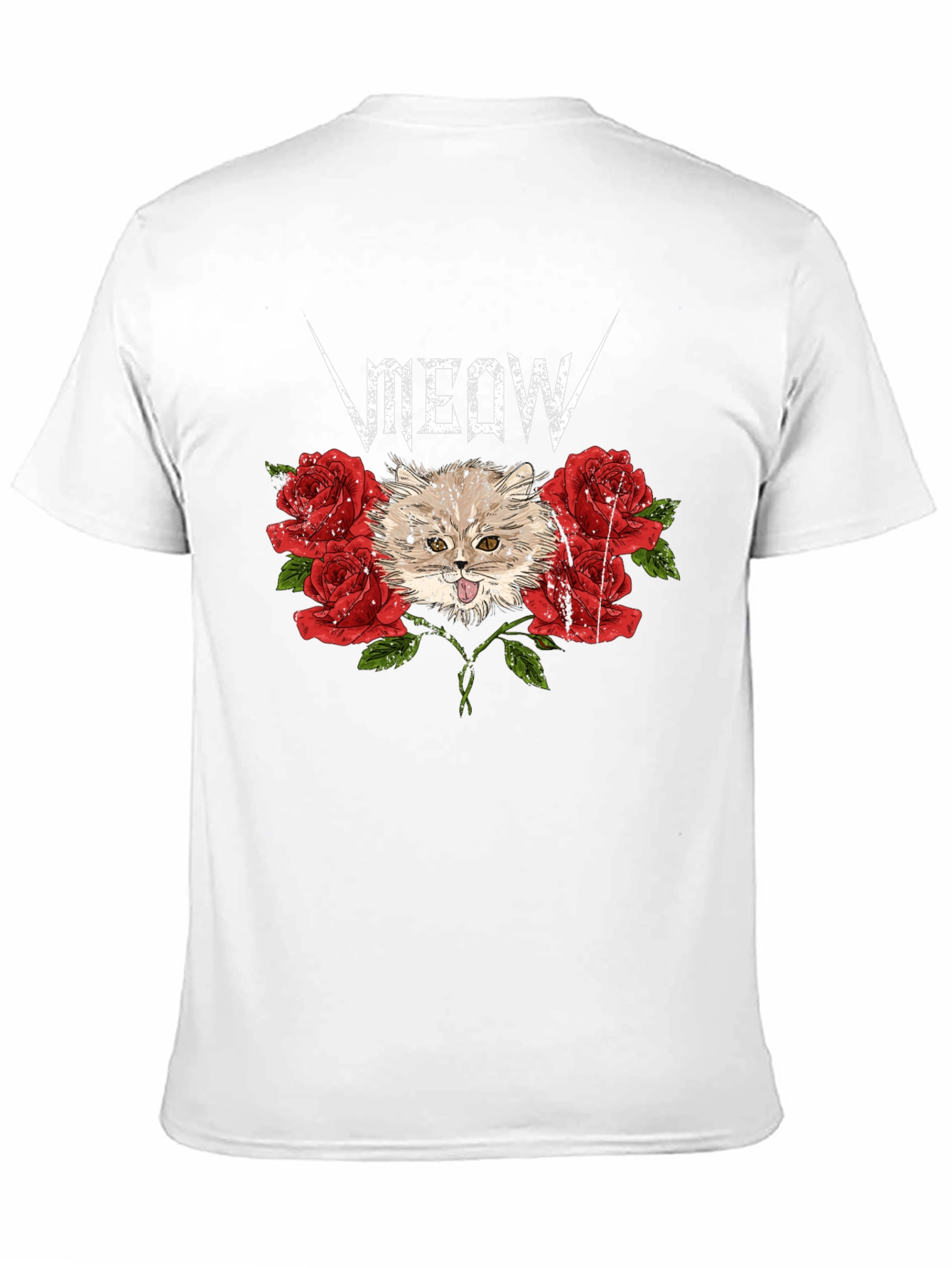 Black Meow Heavy Metal Cat & Roses Black T-Shirt view 11