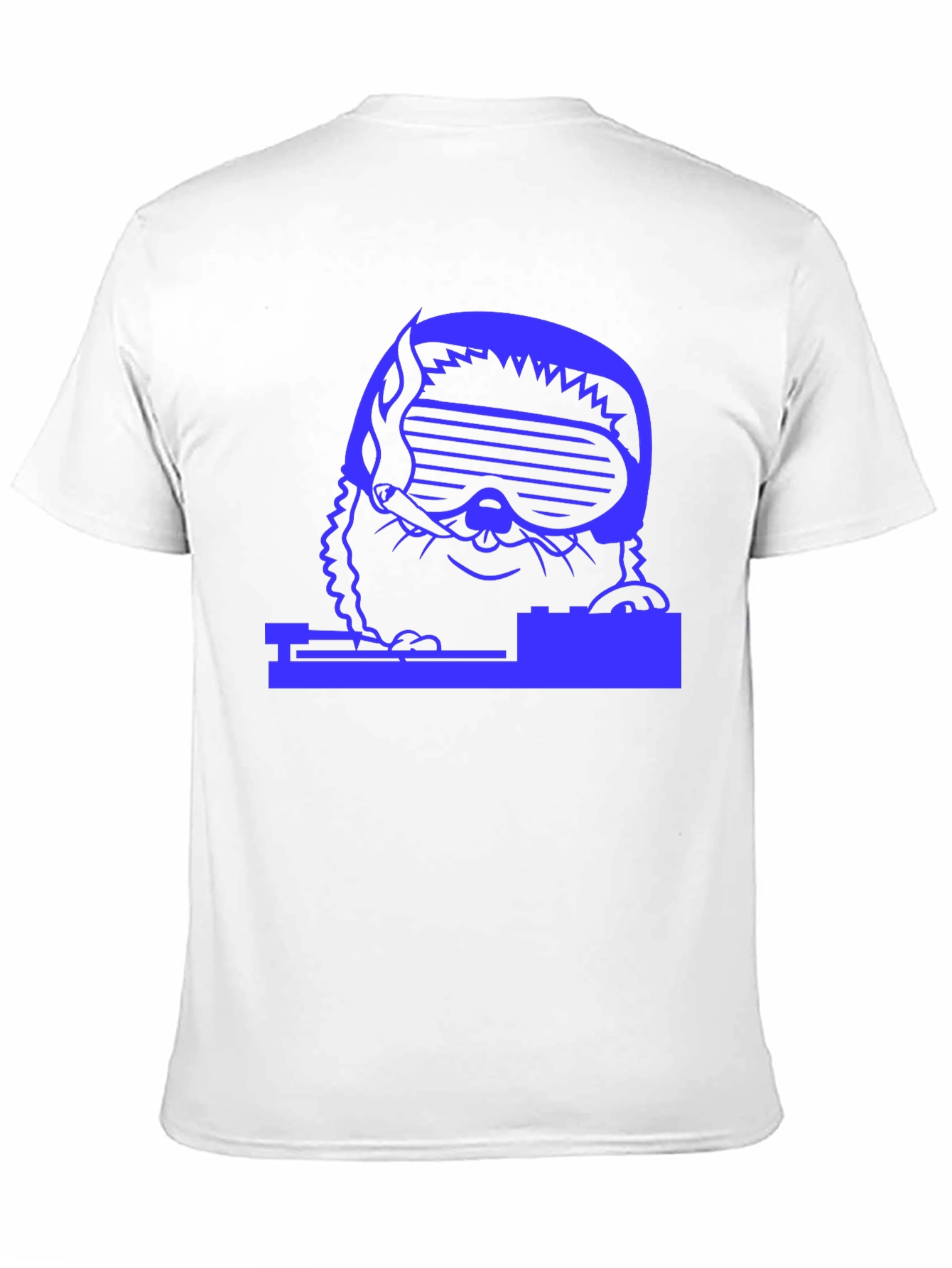 Black DJ Cat T-Shirt - Black Cotton Tee with Blue Graphic view 11