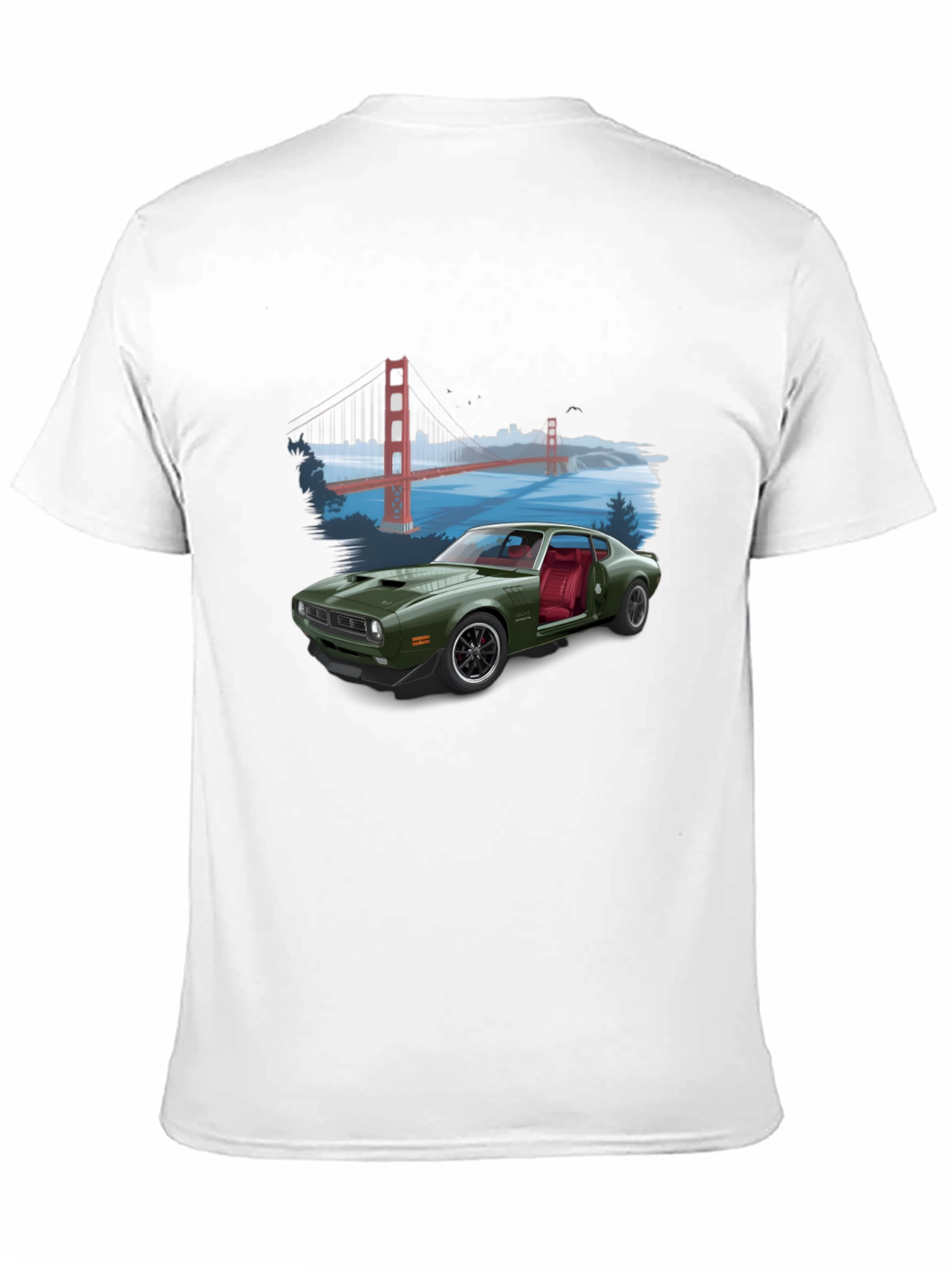 Black Retro Car & Bridge T-Shirt - Unique Graphic Tee view 11