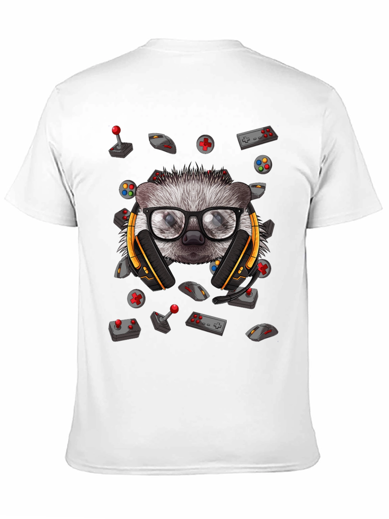 Black Gamer Hedgehog Graphic Tee - Black Cotton T-Shirt view 11