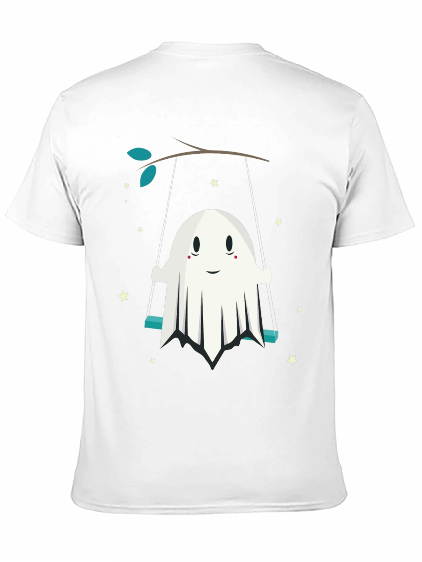 Black Cute Ghost on Swing Graphic Tee - Halloween Shirt view 11