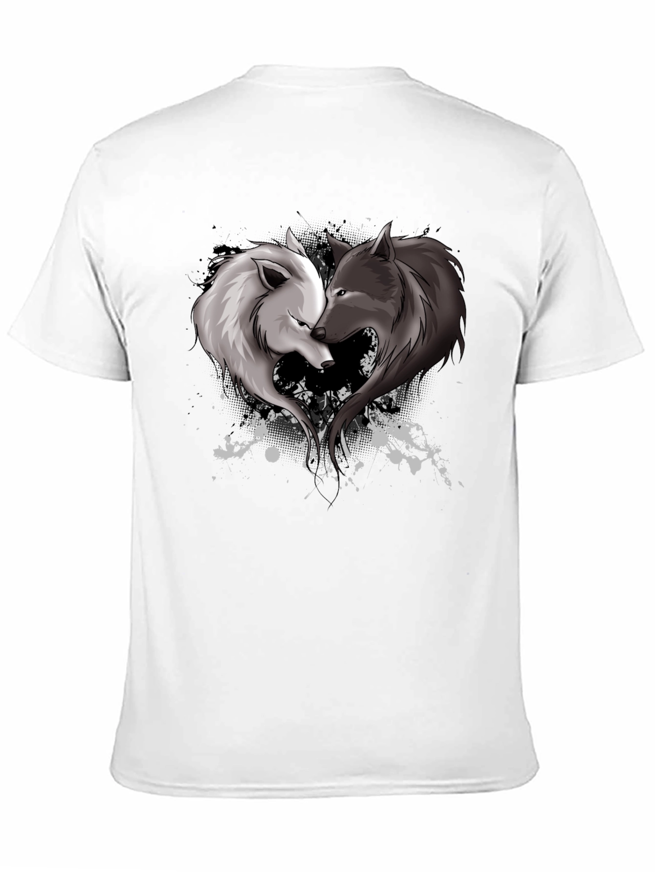 Black Yin Yang Wolves Heart Graphic T-Shirt view 11