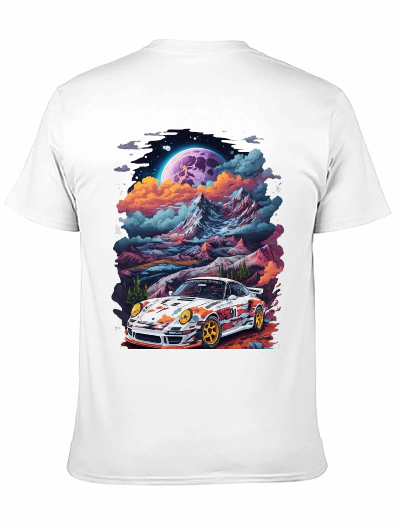 Black Retro Racer T-Shirt: Car & Mountain Design view 11