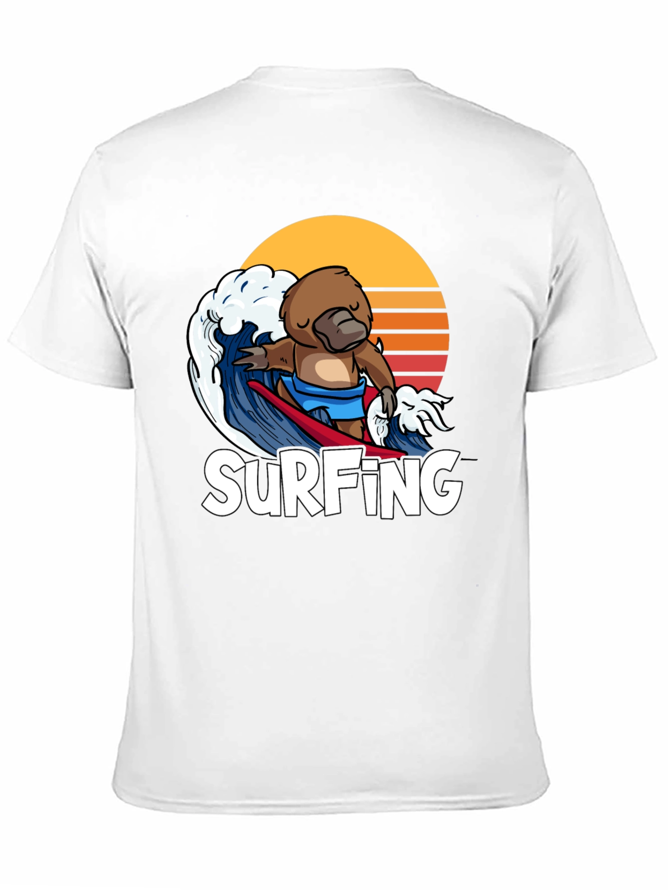 Black Surfing Platypus T-Shirt - Retro Wave Design view 11