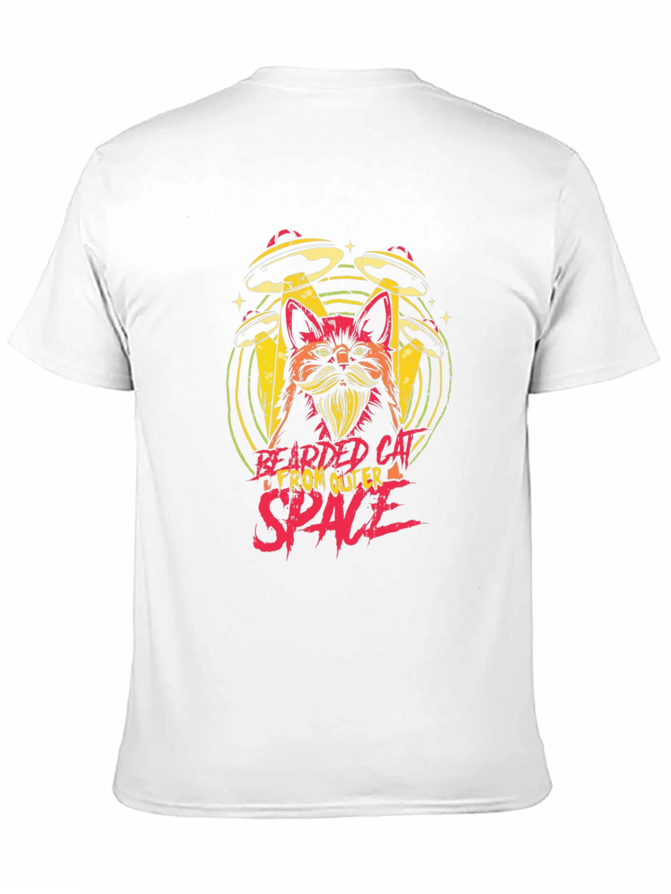 Black Bearded Cat From Outer Space Black T-Shirt view 11