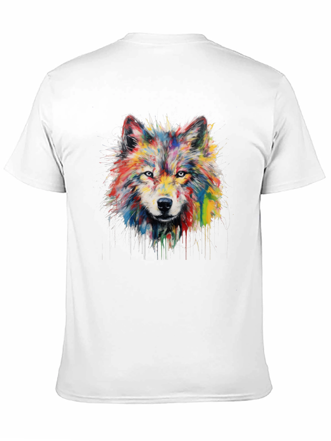 Black Colorful Watercolor Wolf Graphic Black T-Shirt view 11