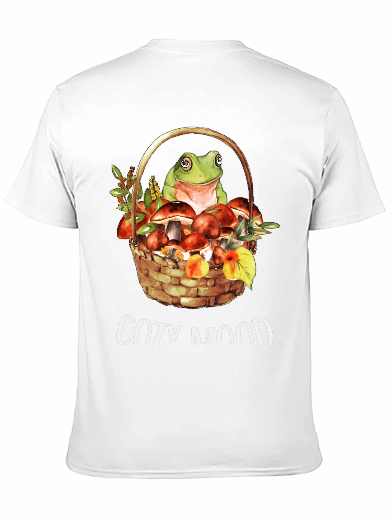 Black Cozy Mood Frog & Mushroom Basket T-Shirt view 11