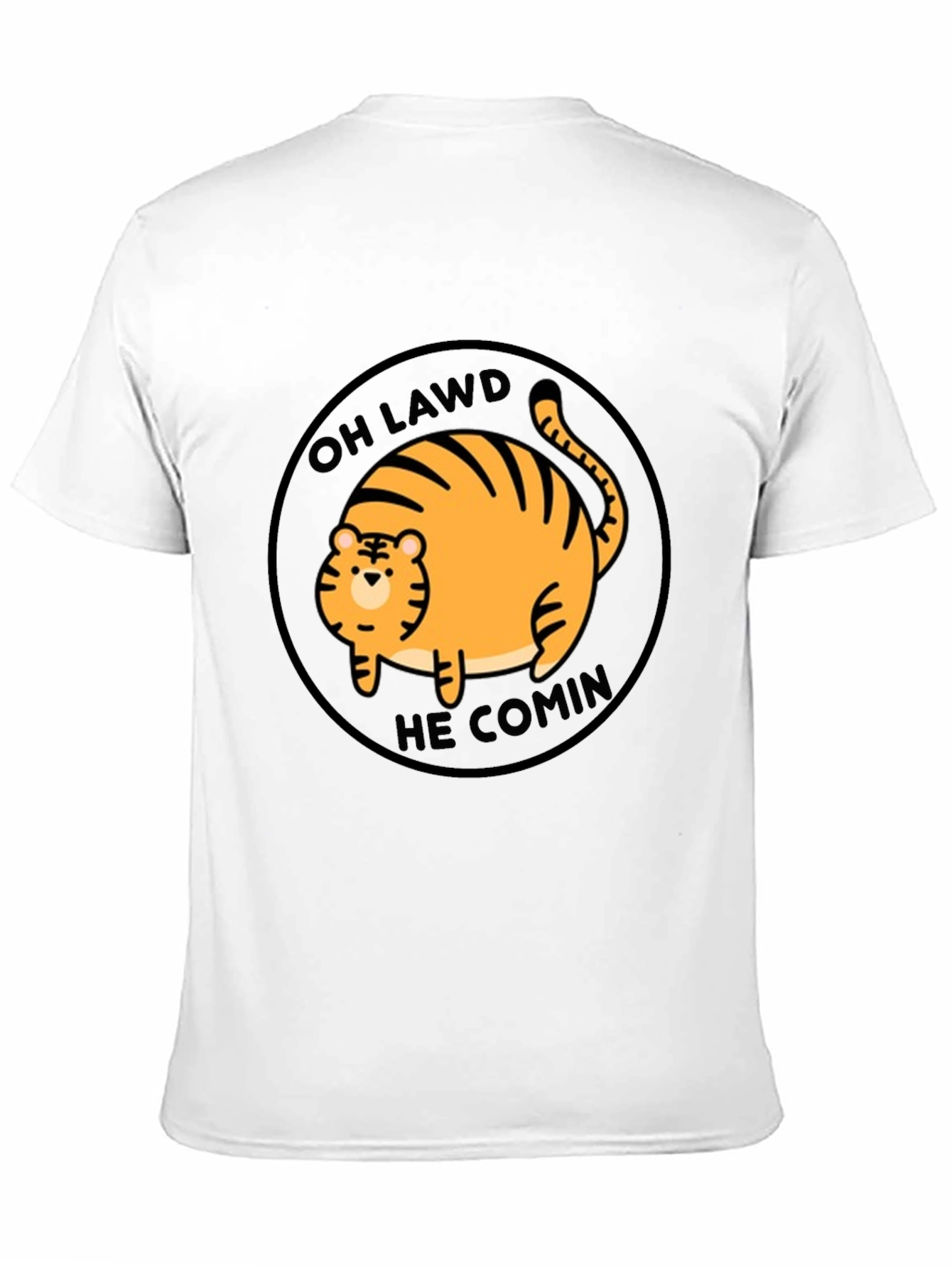 Black Oh Lawd He Comin' Cat T-Shirt - Funny Round Orange Tabby Tee view 11