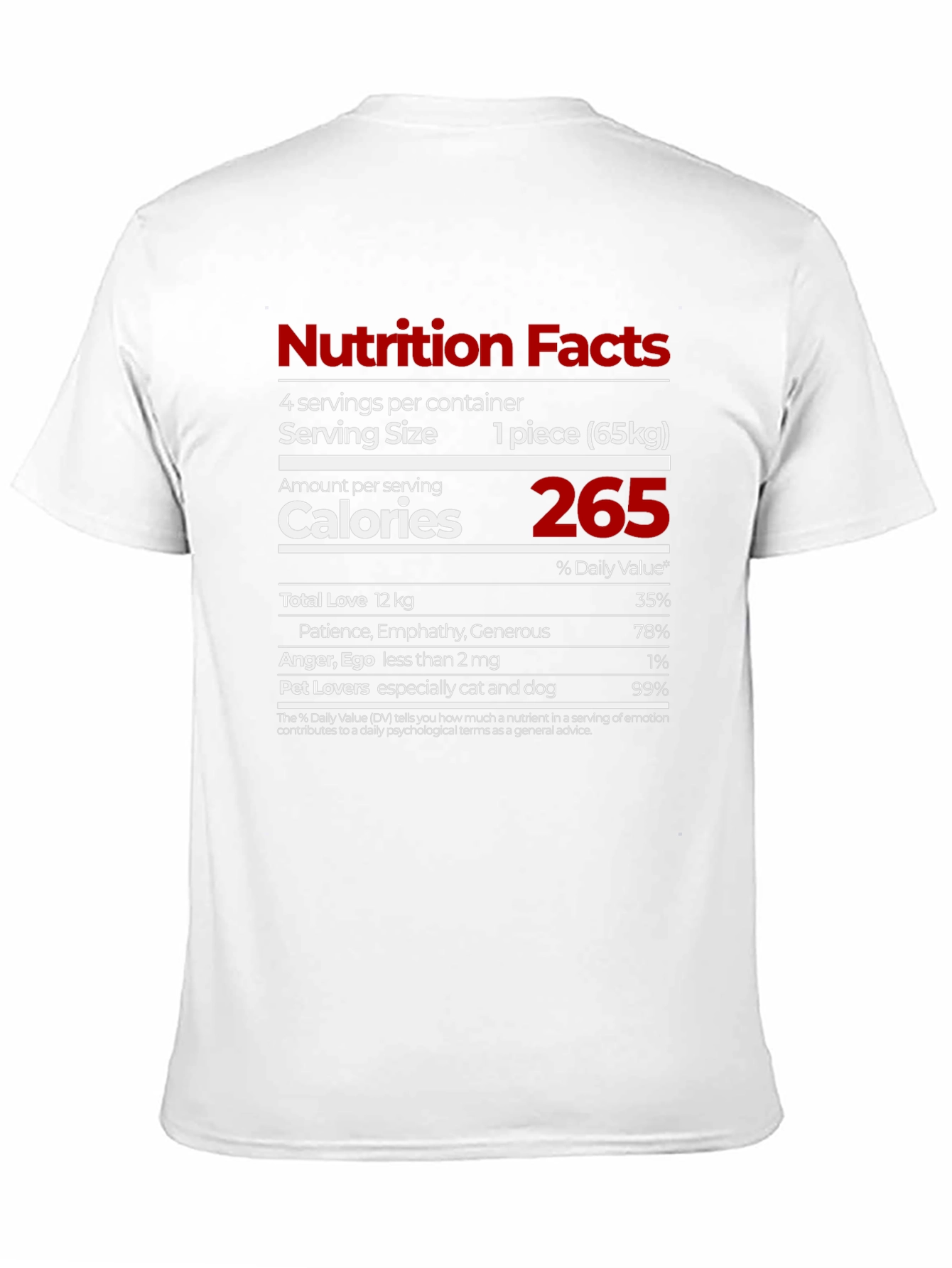 Black Nutrition Facts T-Shirt - Love, Patience, Pet Lovers view 11