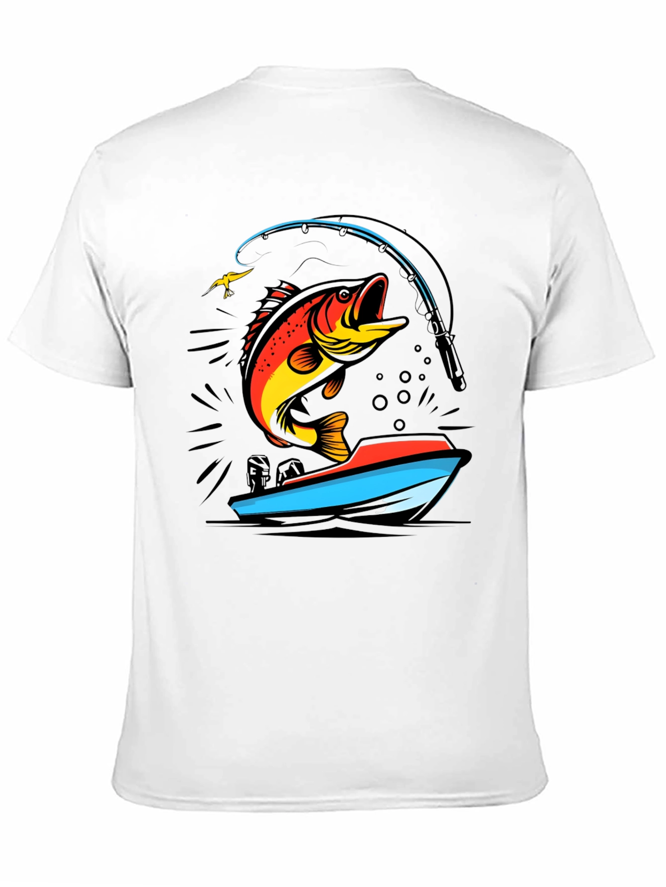 Black Fishing T-Shirt: Bass Jumping From Boat view 11