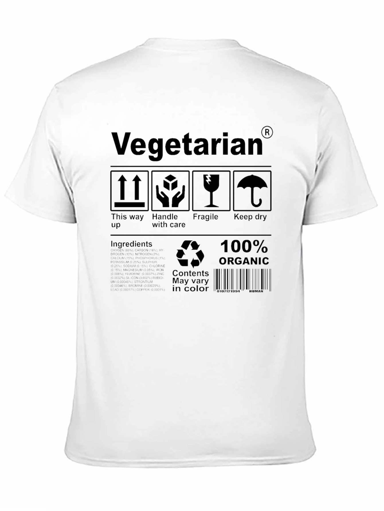 Black Vegetarian Organic Shipping Label T-Shirt view 11