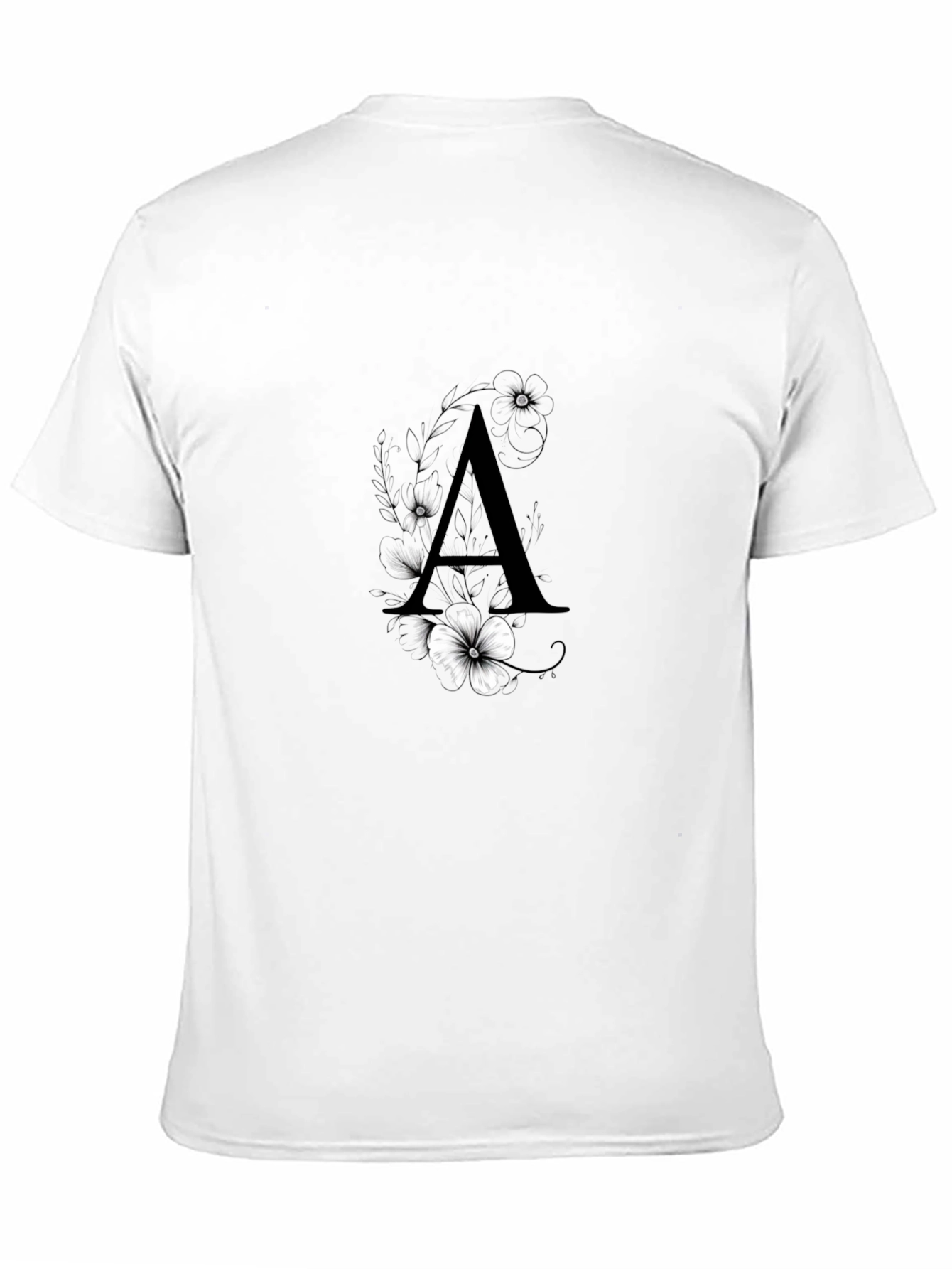 Black Elegant Black T-Shirt with Floral Letter "A" Design view 11