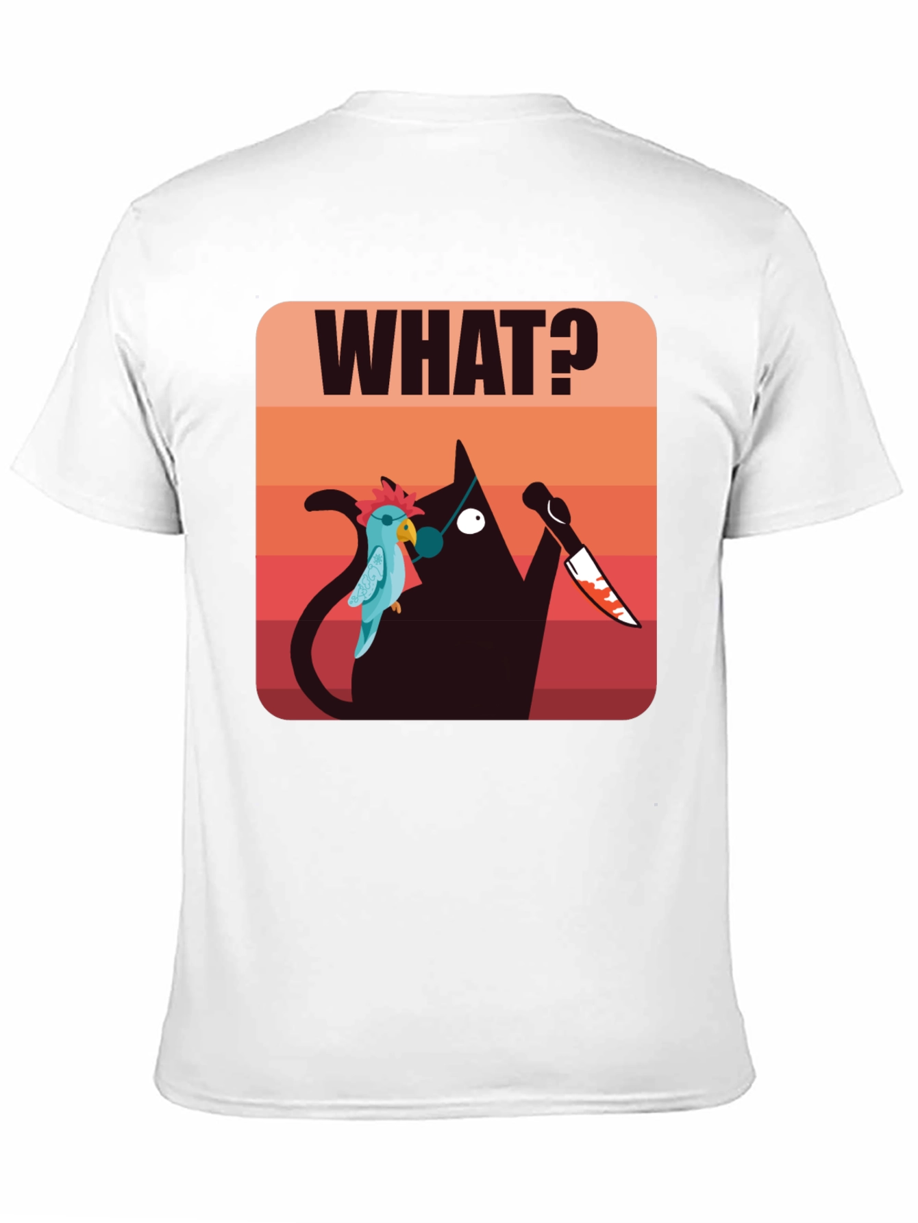 Black Funny Cat with Knife T-Shirt - Men's Black Graphic Tee view 11