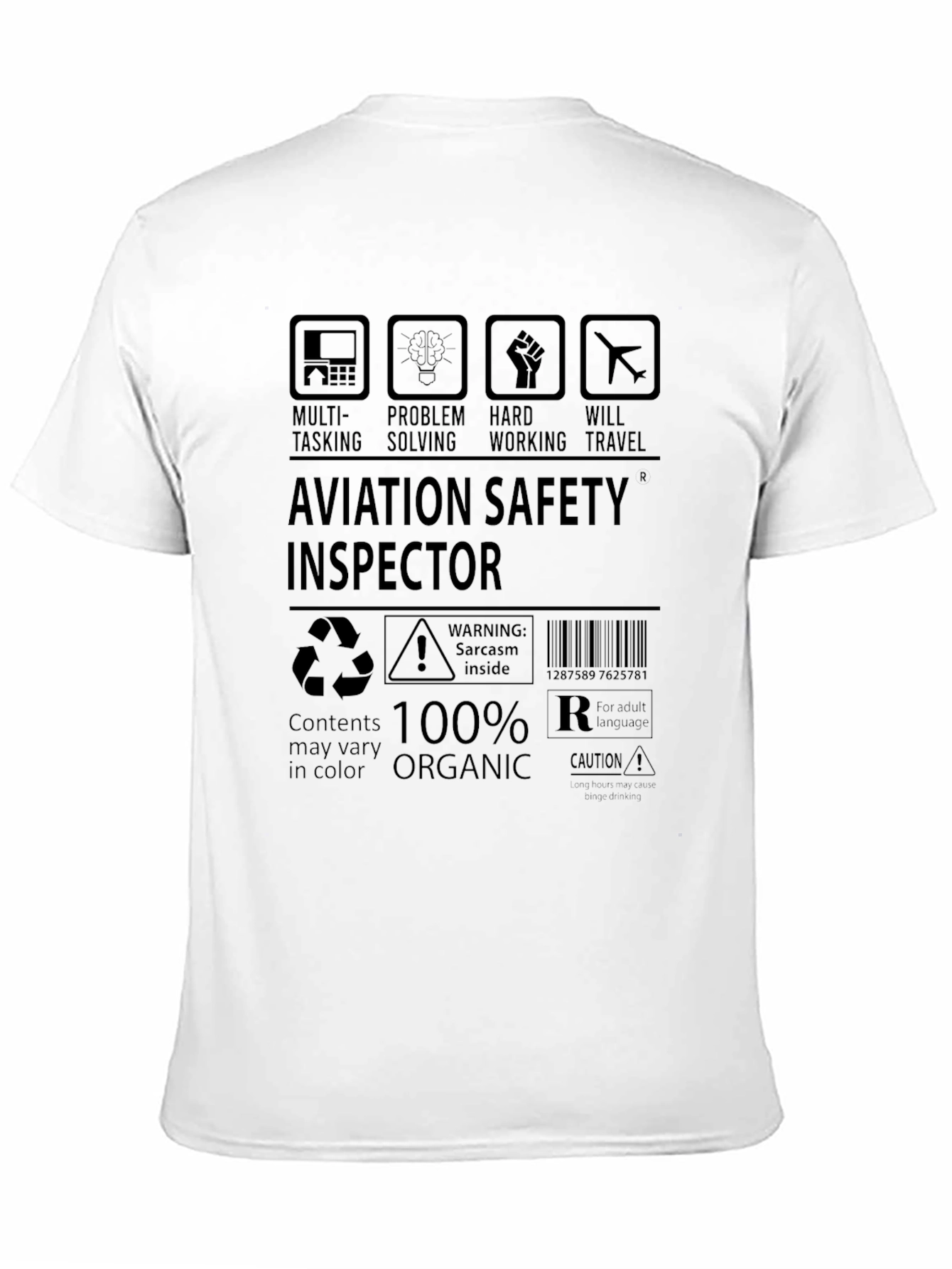 Black Aviation Safety Inspector 100% Organic Graphic Tee view 11