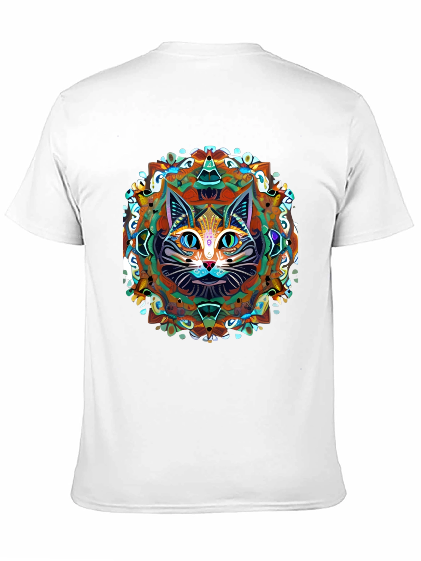 Black Psychedelic Cat Mandala T-Shirt view 11
