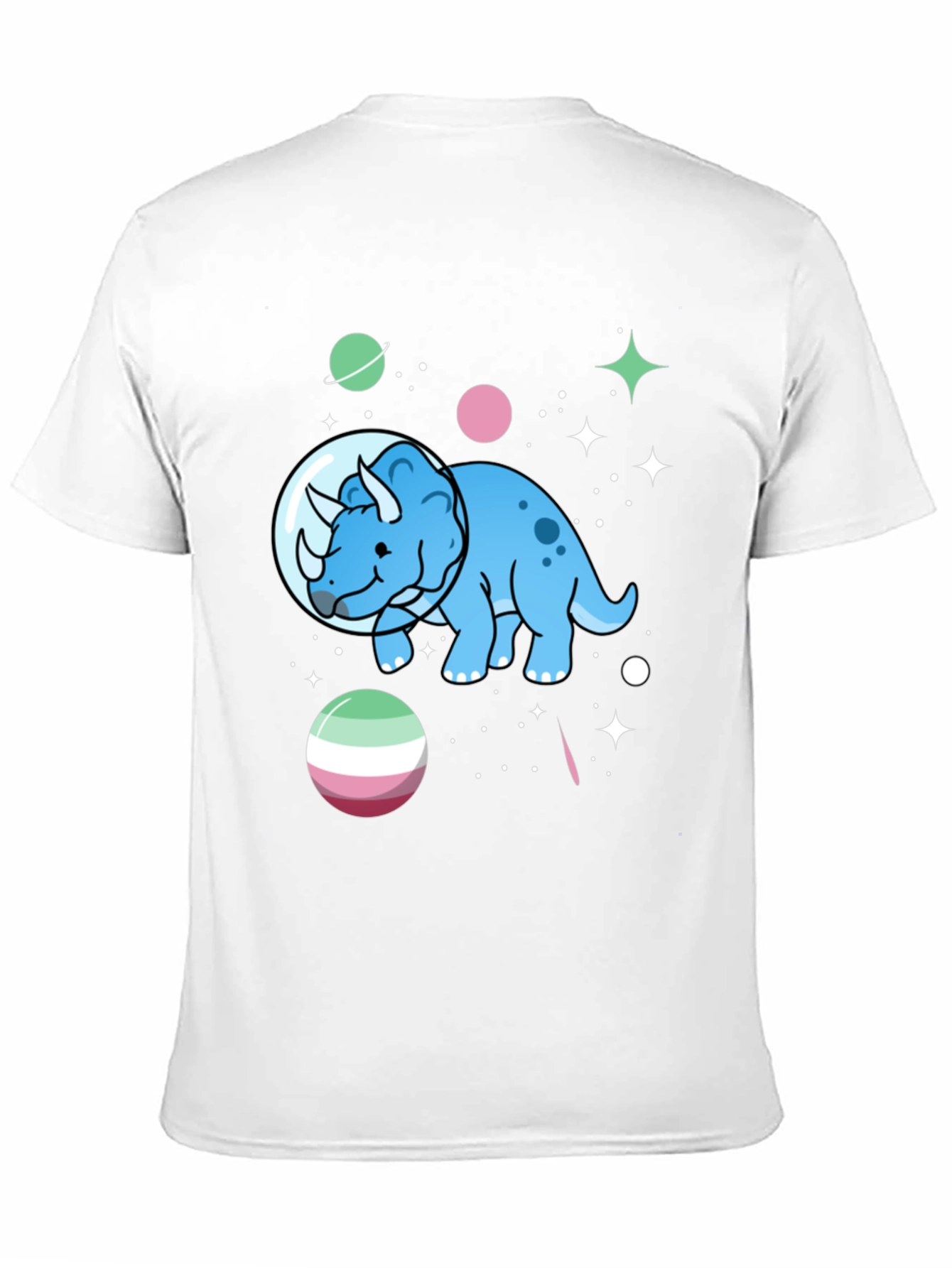 Black Dino in Space T-Shirt - Triceratops Astronaut view 11