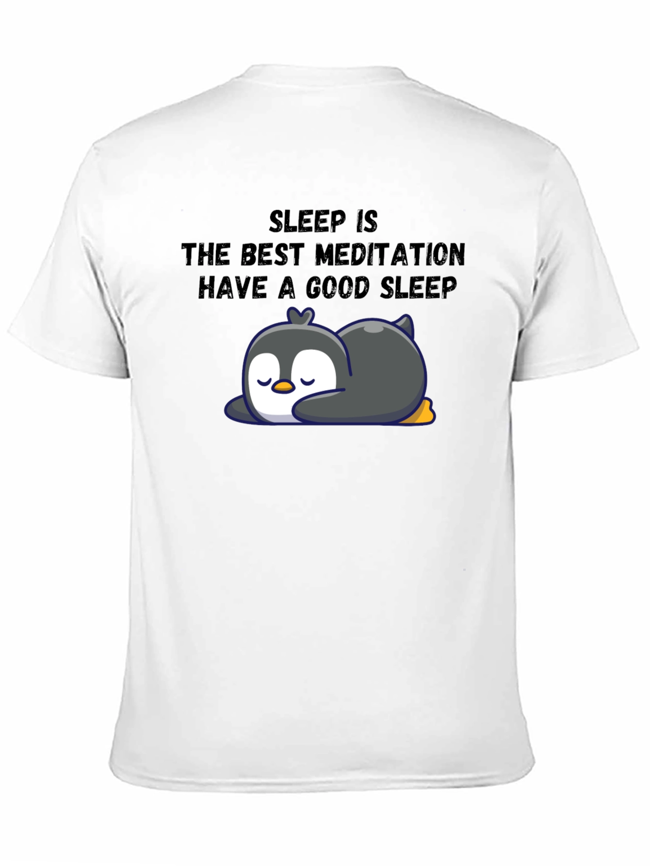 Black Sleep Meditation Penguin T-Shirt view 11