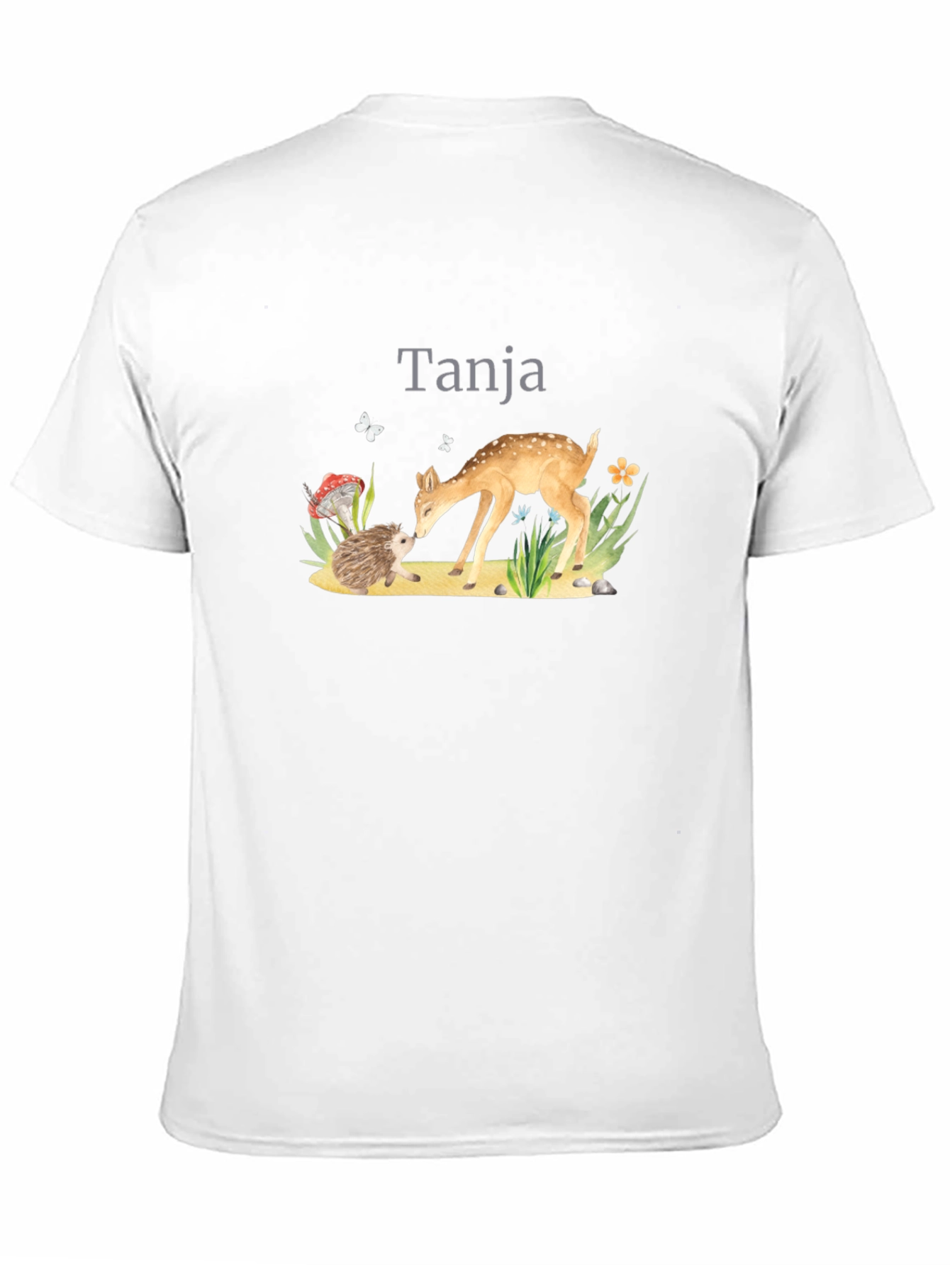 Black Cute Deer and Hedgehog Black Graphic Tee view 11