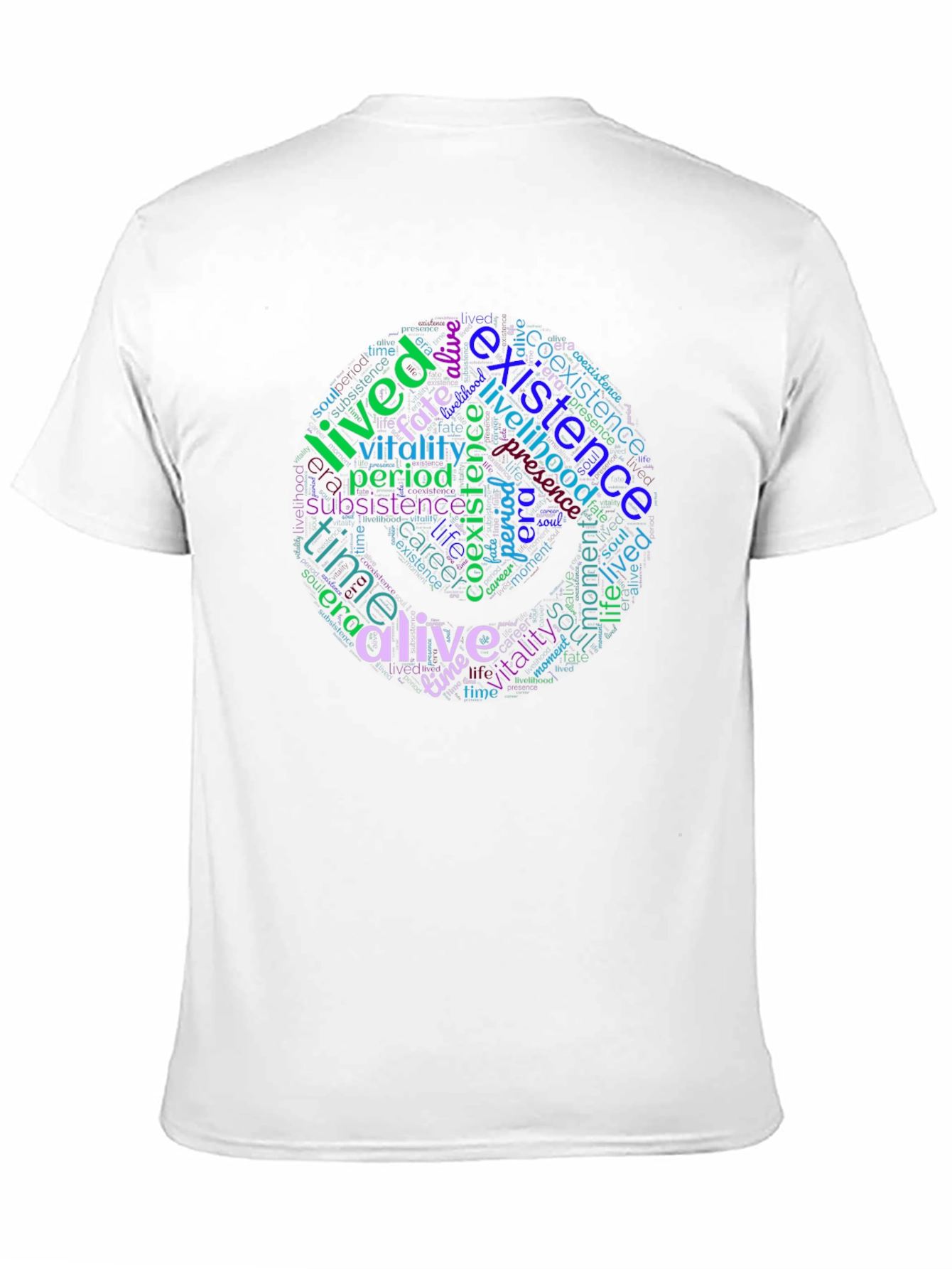 Black Word Cloud T-Shirt: Existence, Life, and Vitality Design view 11