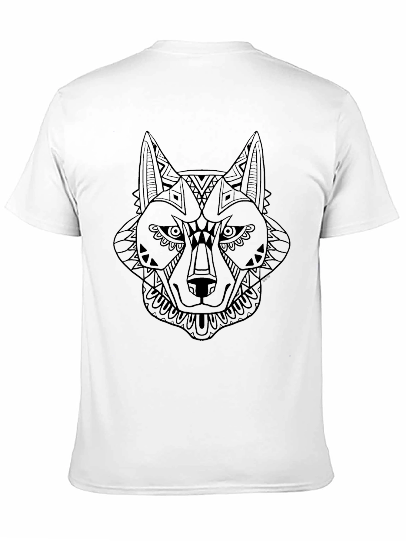 Black Black T-Shirt with Geometric Wolf Design view 11