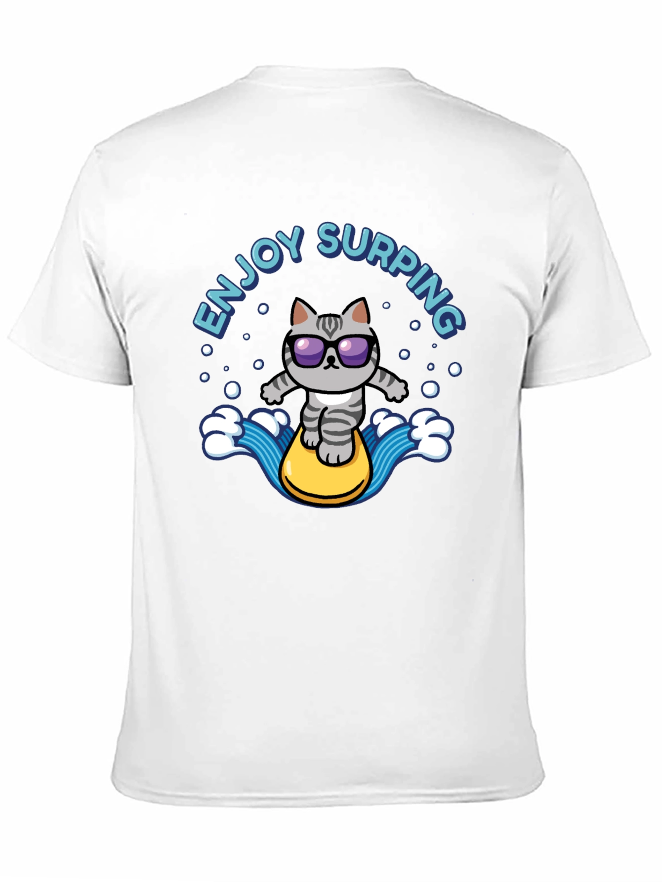 Black Enjoy Surfing Cat T-Shirt - Cool Black Tee view 11